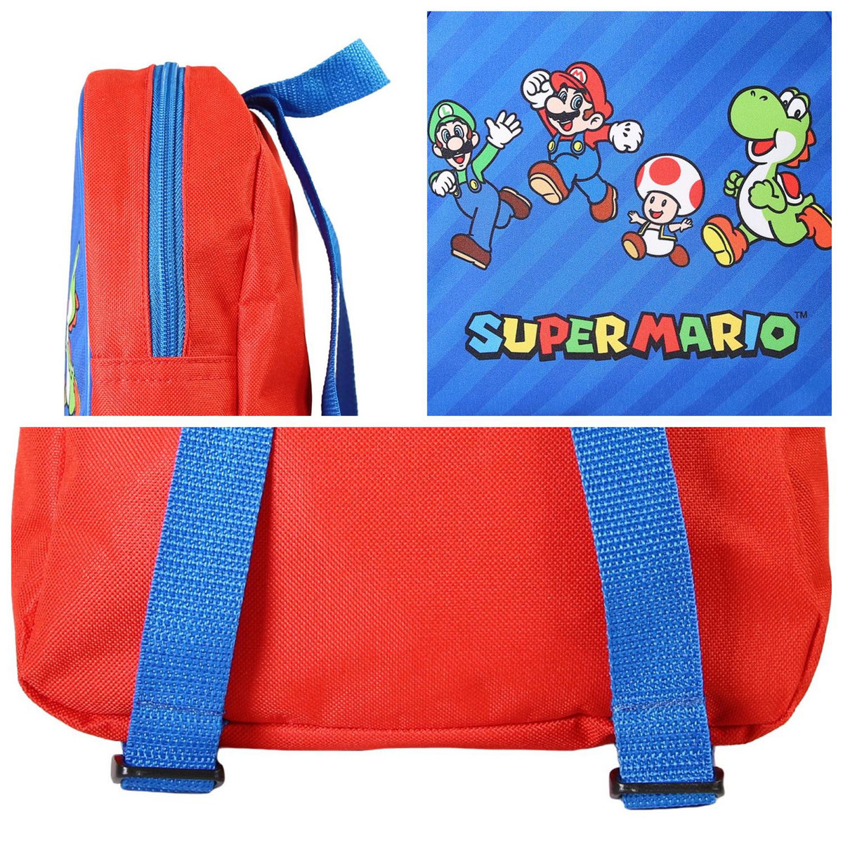 Bagtrotter Bagtrotter - Super Mario - Sac à Dos Scolaire Goûter 24 cm - Rouge et Bleu - 1 compartiment zippé - Bretelles Matelassées - 24x7x24 cm - Matière Polyester - Sac à Dos Scolaire Maternelle