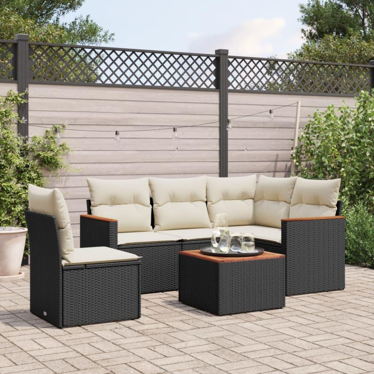 VIDAXL Salon de jardin 6 pcs avec coussins noir resine tressee