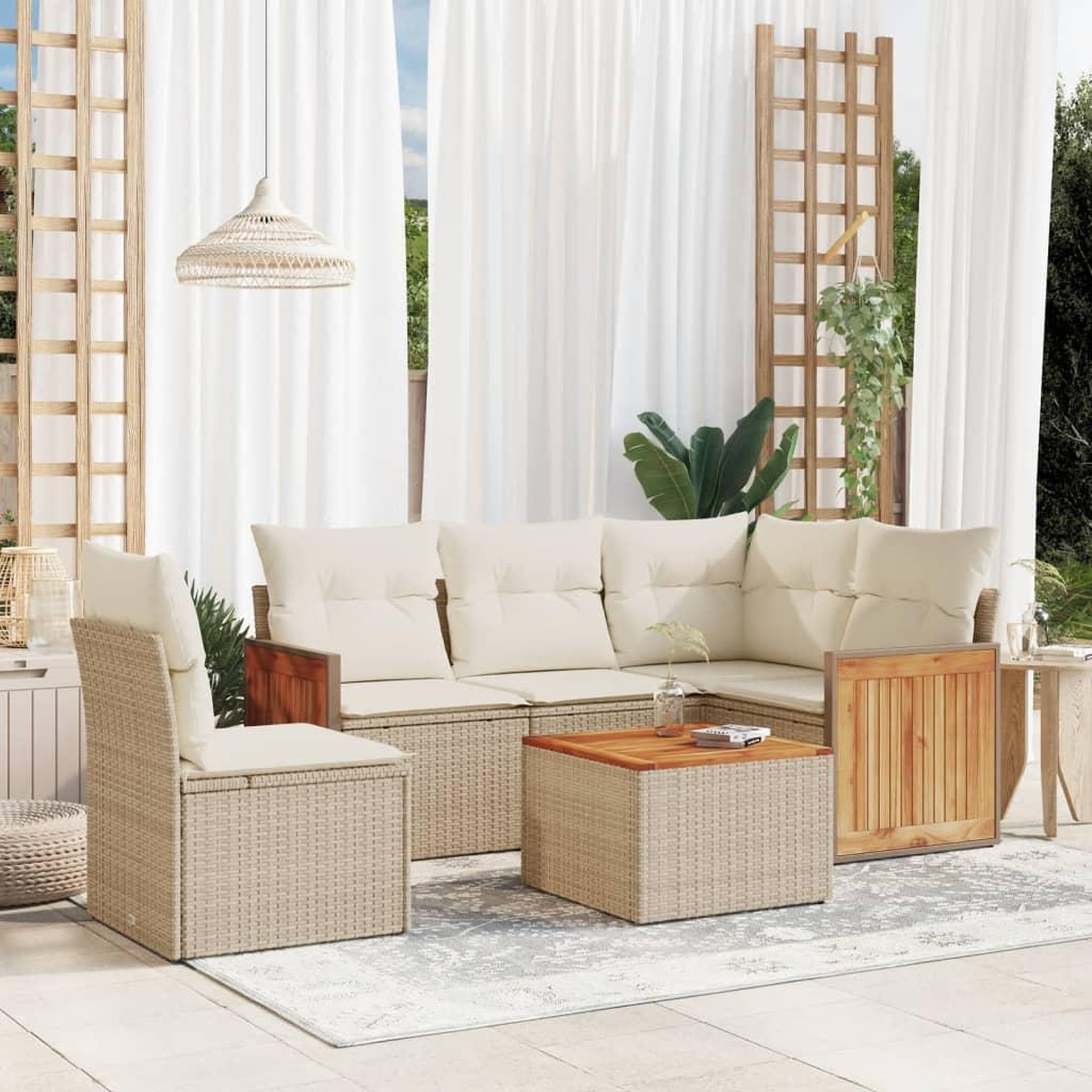 VIDAXL Salon de jardin avec coussins 6 pcs beige resine tressee