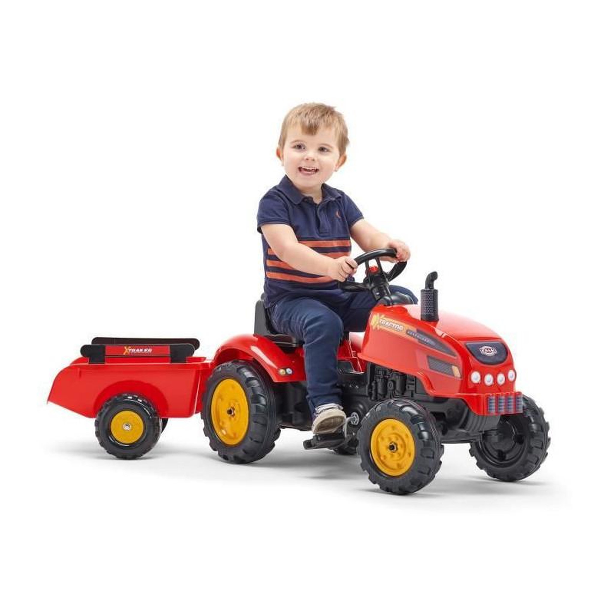 Voir la diapositive 2 : FALK FALK - 2046AB - Tracteur a pedales X Tractor rouge avec capot ouvrant et remorque inclus