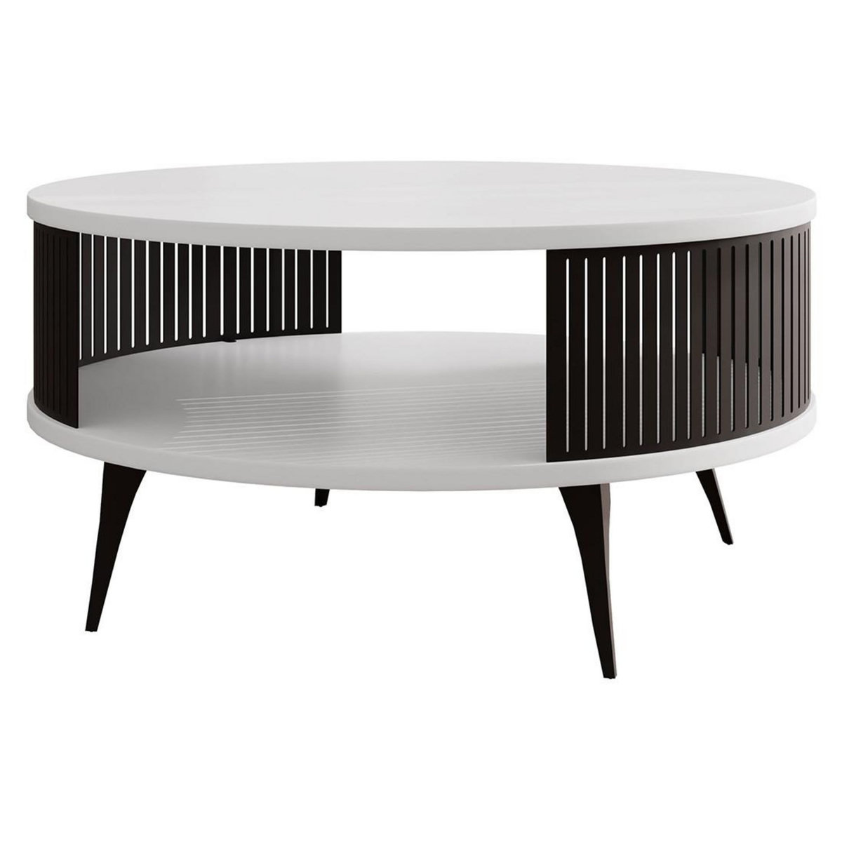 BEST MOBILIER Forini - table basse ronde - blanc et noir - 1 niche - 75 cm