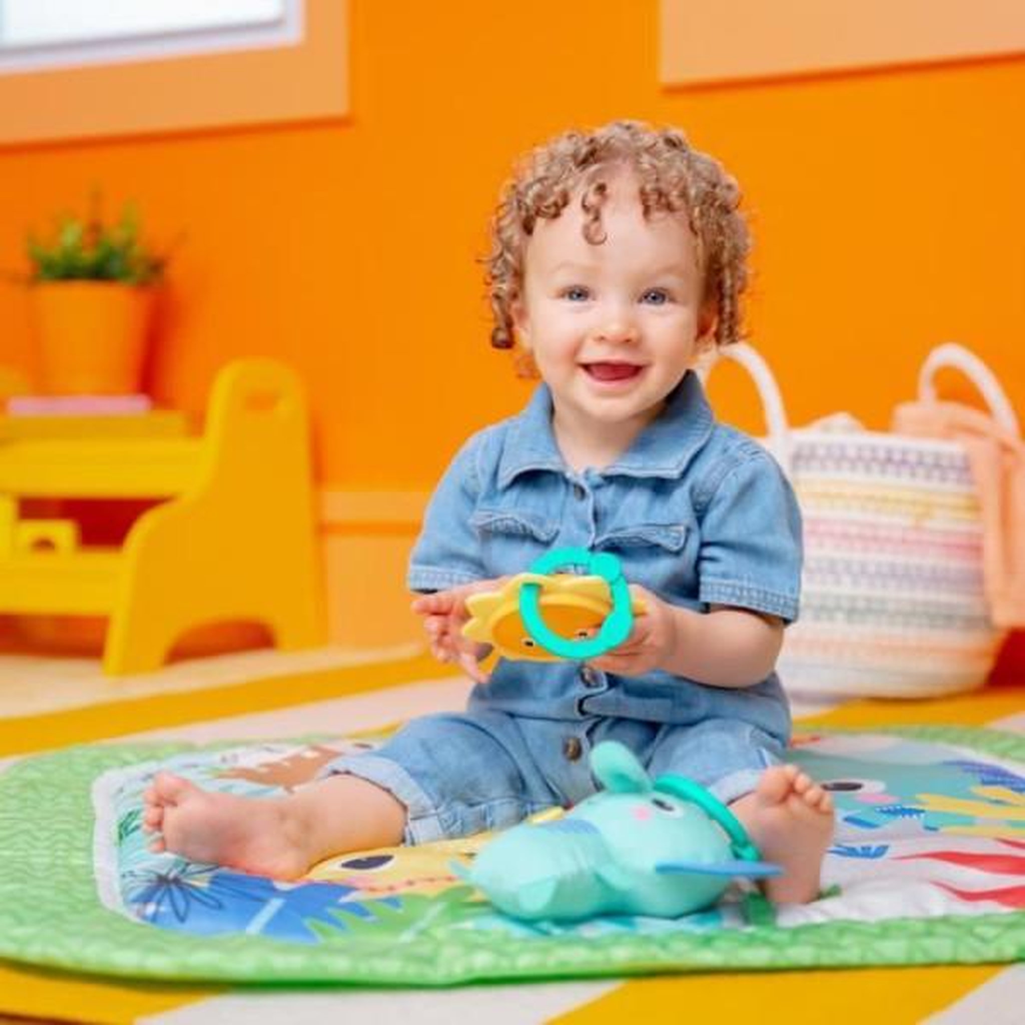 Voir la diapositive 3 : Bright Starts BRIGHT STARTS Tapis de sol éveil bébé évolutif pliable- Jungle Vert- arche avec jouets sensoriels et musicaux, miroir