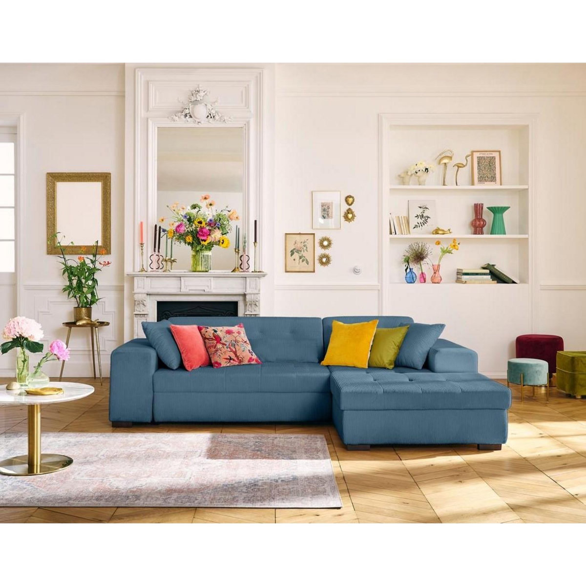 LISA DESIGN Vermont - canapé d'angle droit - 4 places - convertible avec coffre - en velours côtelé