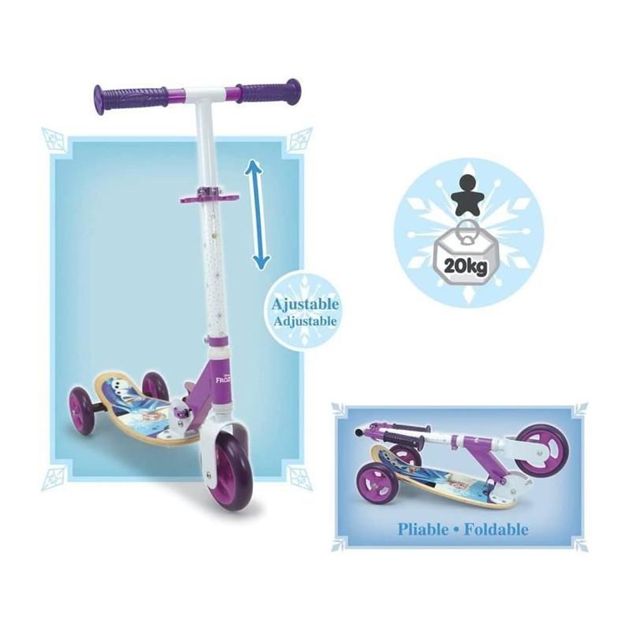 Voir la diapositive 3 : SMOBY Patinette - SMOBY - FROZEN - 3 roues silencieuses - Guidon réglable - Bois et métal