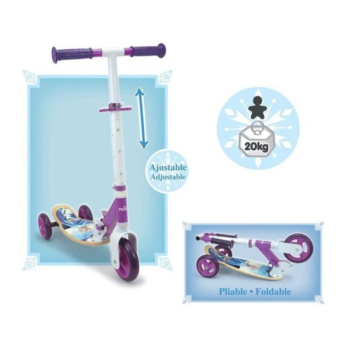 SMOBY Patinette - SMOBY - FROZEN - 3 roues silencieuses - Guidon réglable - Bois et métal