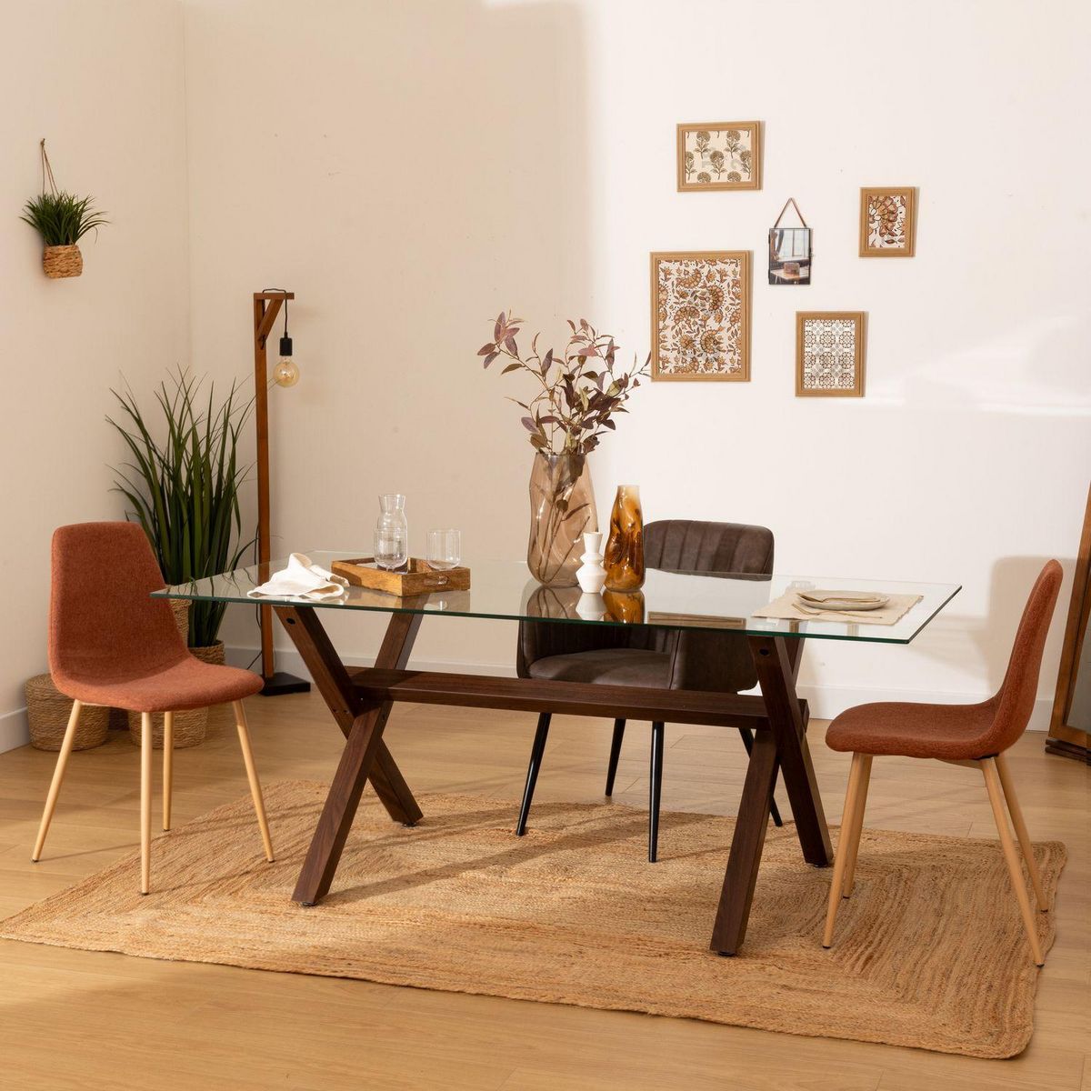 ATMOSPHERA Table à manger en verre pour 6 personnes JOREL