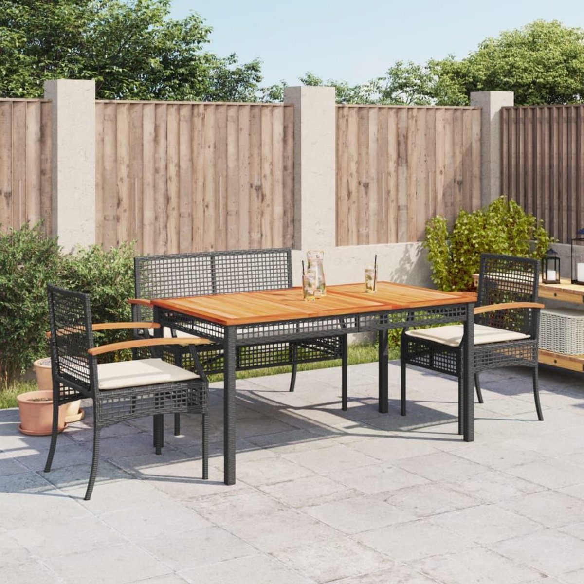 VIDAXL Ensemble a manger de jardin 4 pcs avec coussins noir