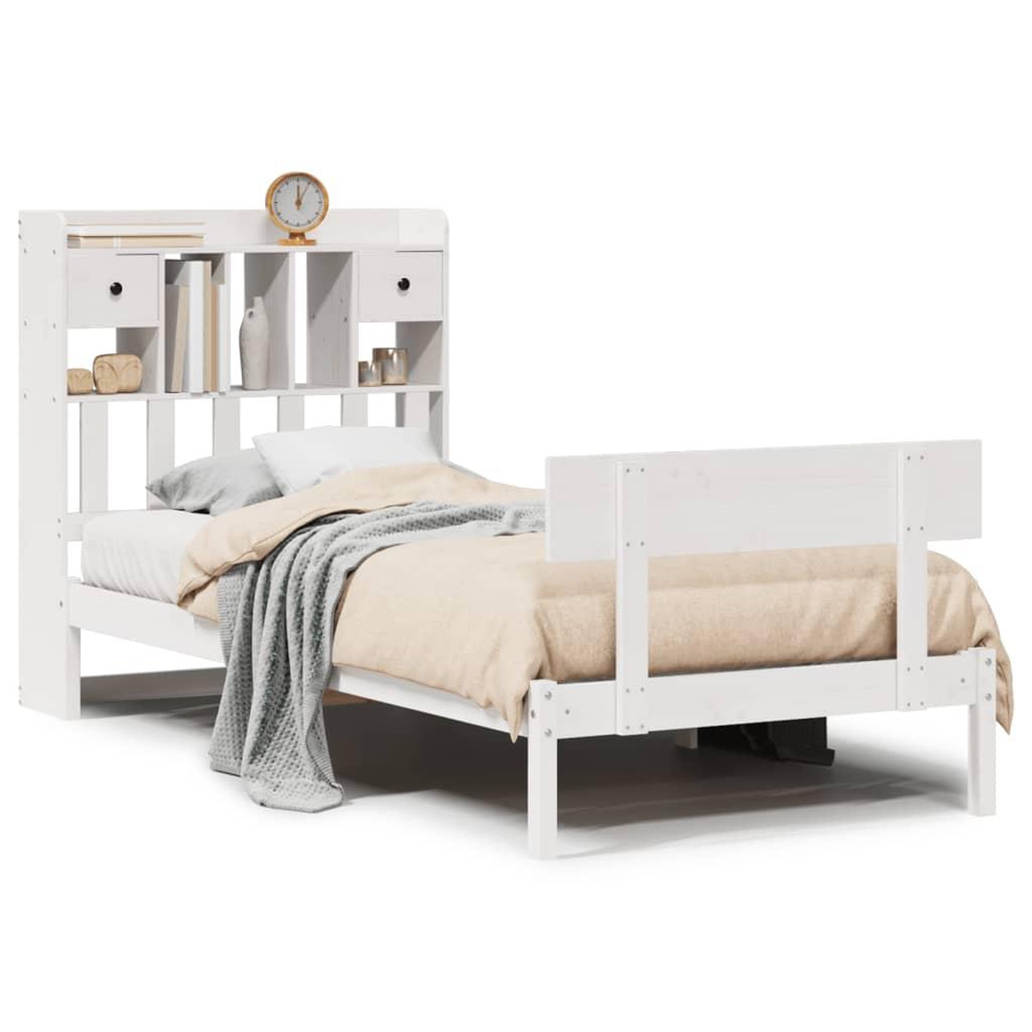 Voir la diapositive 2 : VIDAXL Lit bibliotheque sans matelas blanc 75x190cm bois de pin massif