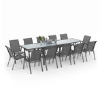 ID MARKET Salon de jardin MADRID table extensible 135-270 CM et 12 chaises empilables gris anthracite