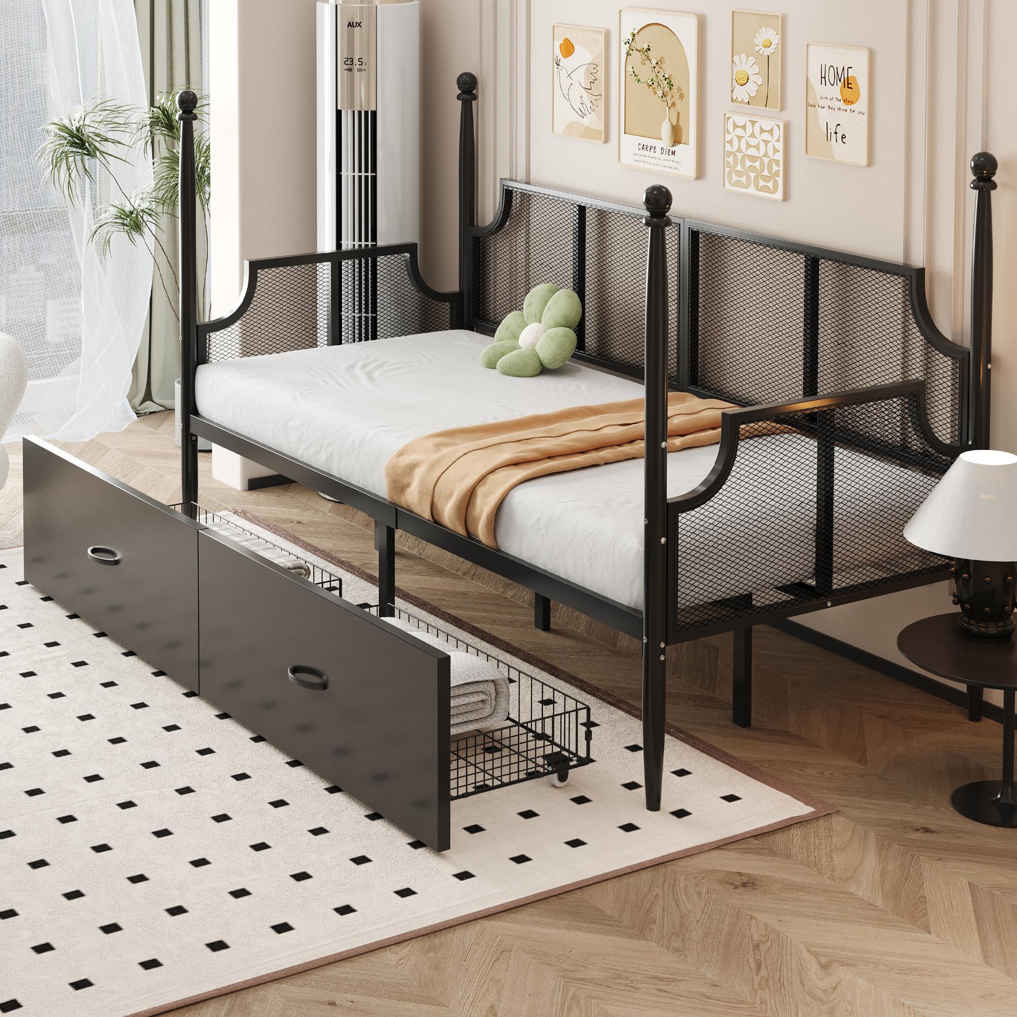 Voir la diapositive 5 : MERAX Lit avec rangement 90x200cm