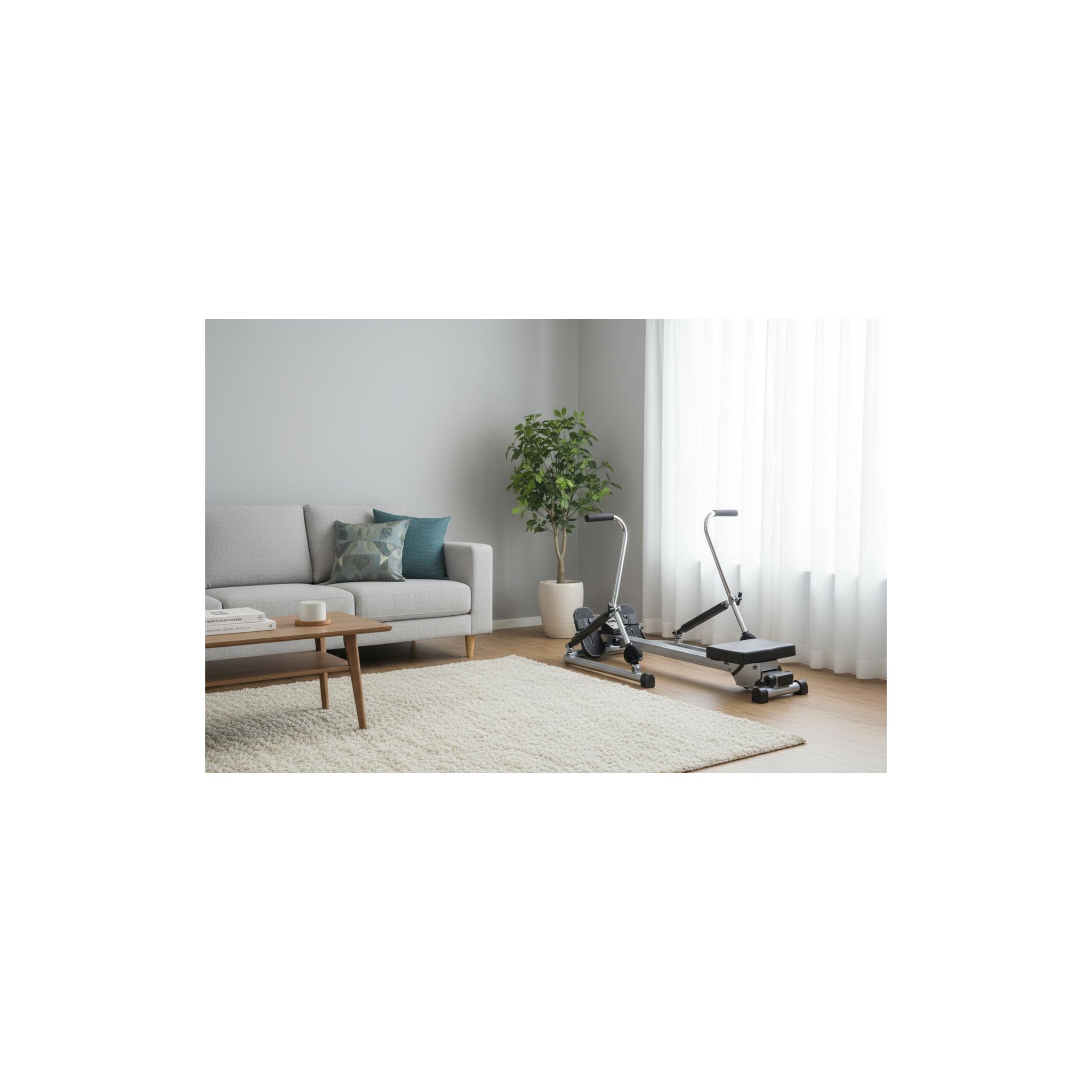 Voir la diapositive 4 : O'Fitness Rameur d'appartement scandinave - o'fitness - compteur 5 fonctions - en acier