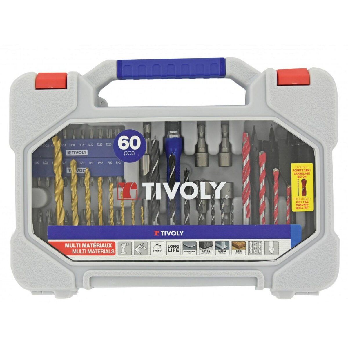 TIVOLY Mallette mixte 60 pièces TIVOLY pour perceuse et visseuse