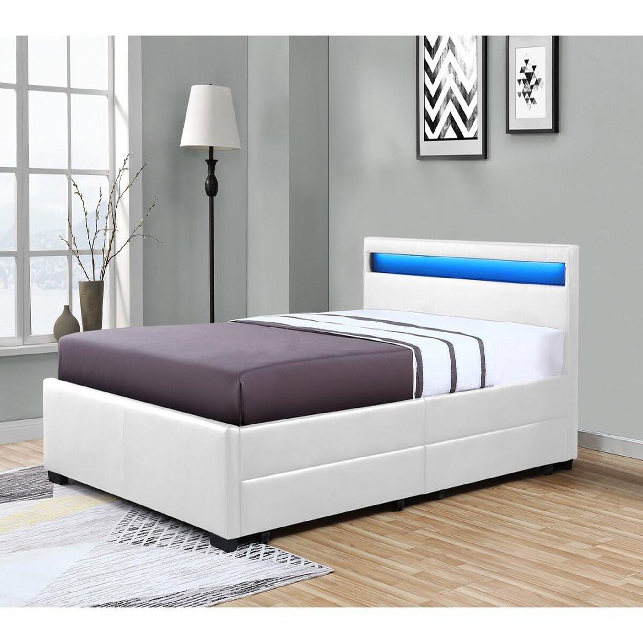Voir la diapositive 2 : Habitat et Jardin Lit led avec 4 tiroirs  nico  - 160 × 200 cm - blanc