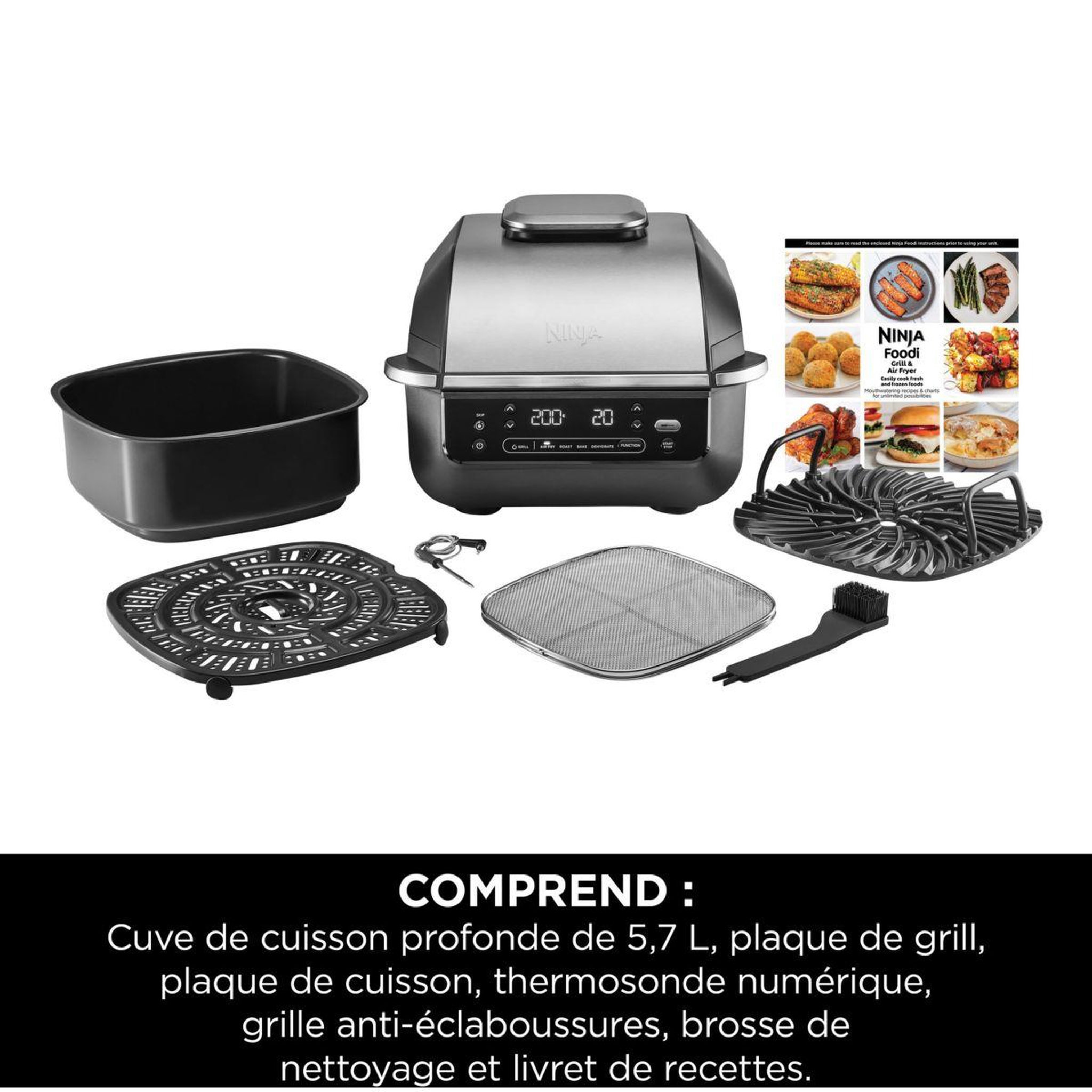 Voir la diapositive 2 : NINJA Grille-viande Foodi Air Grill  EG351 gris thermosonde à poser, 25.5x24.5 cm
