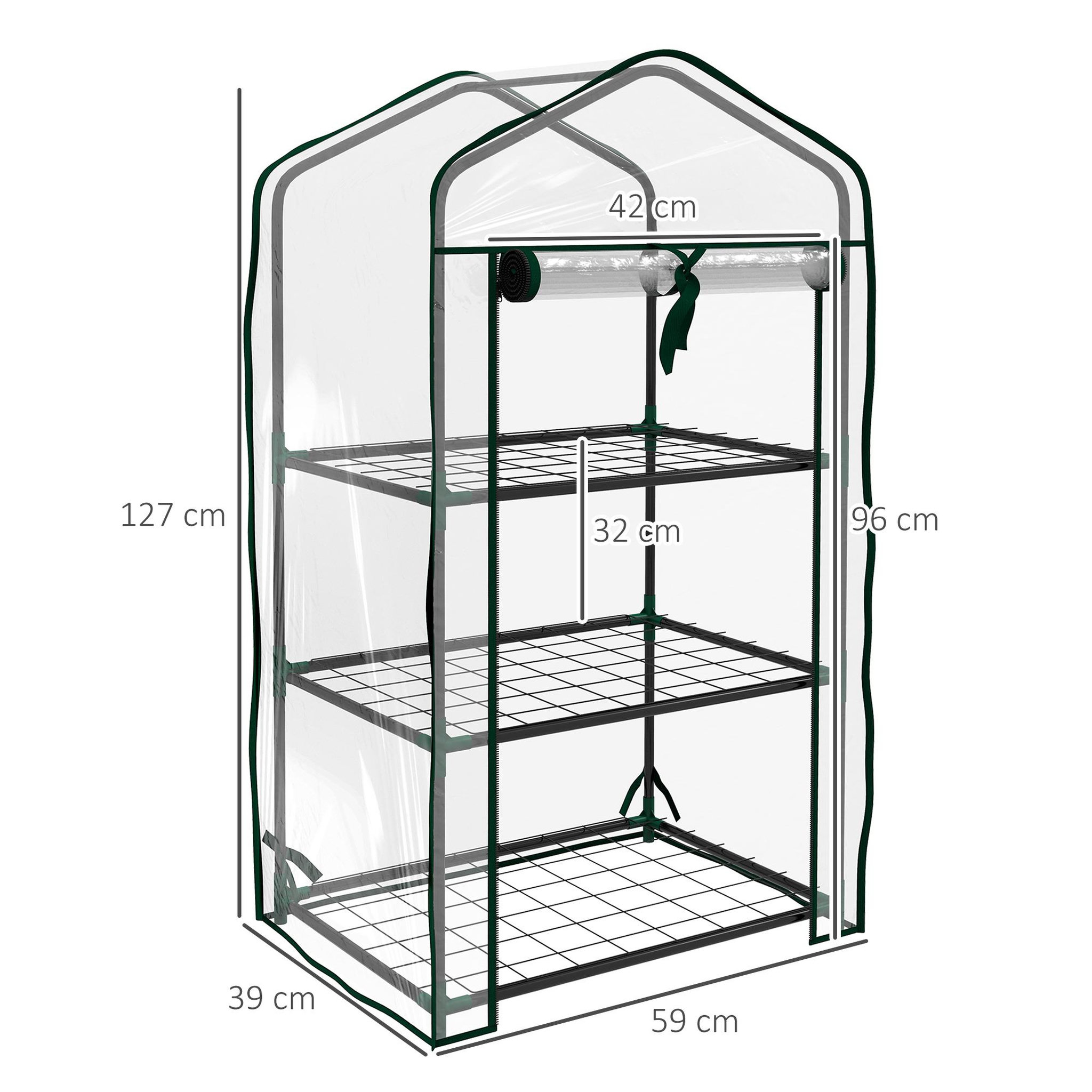 Voir la diapositive 3 : OUTSUNNY Serre de jardin balcon 3 niveaux métal thermolaqué vert pe transparent