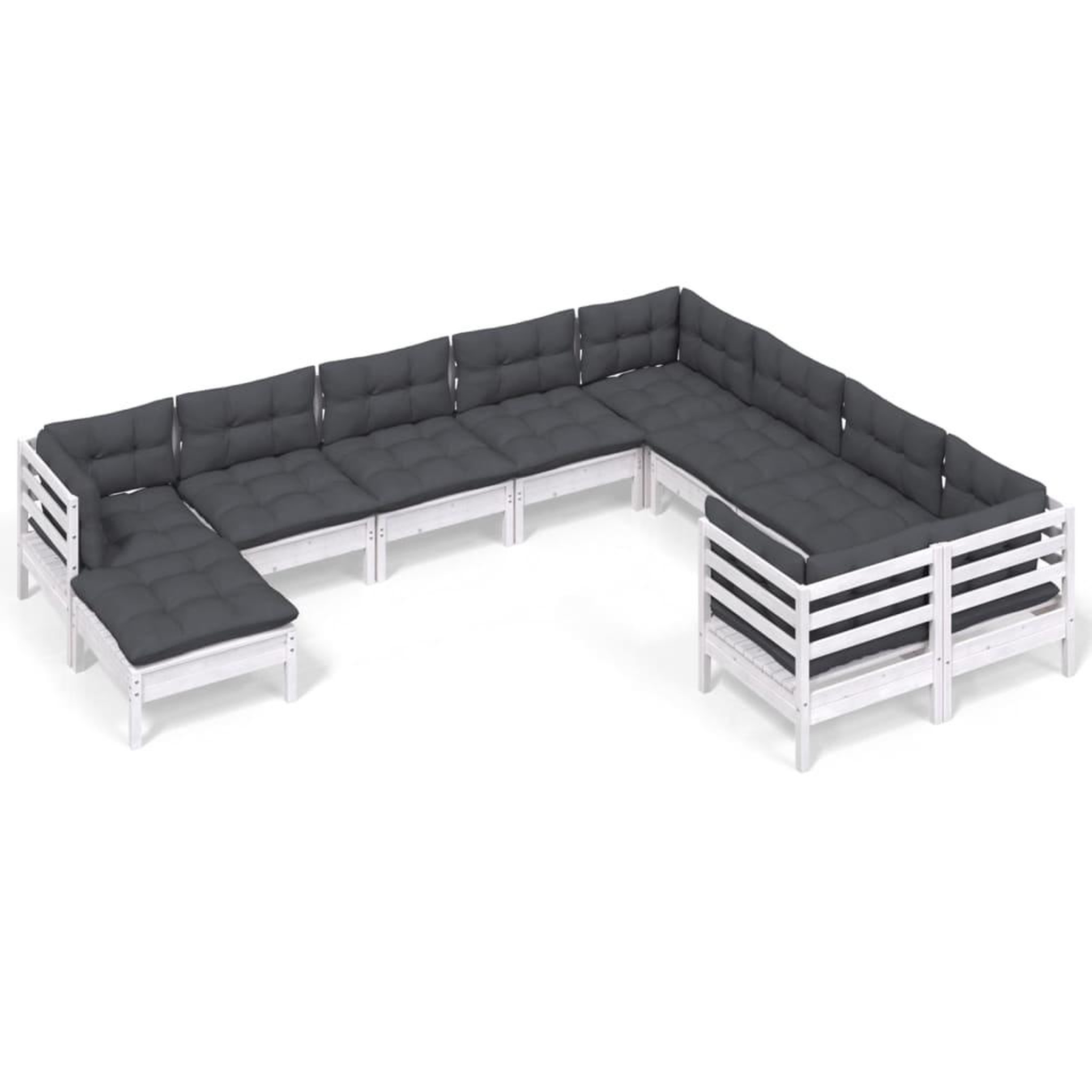 Voir la diapositive 2 : VIDAXL Salon de jardin 10 pcs avec coussins blanc bois de pin