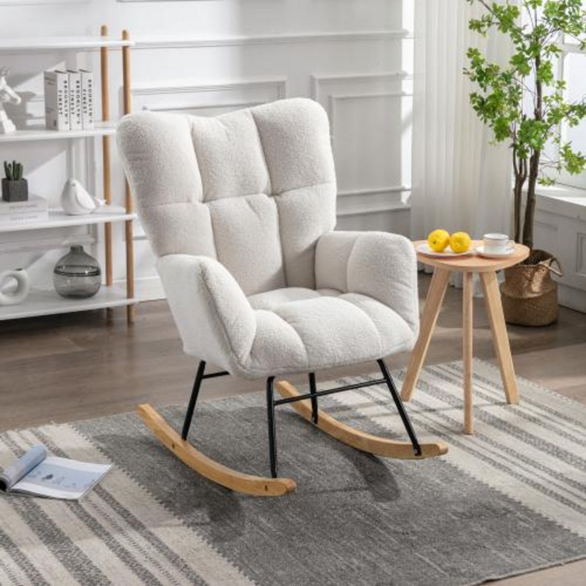 MERAX Fauteuil à Bascule Chaise à Bascule Rocking Chair Fauteuil Relax Teddy Blanc