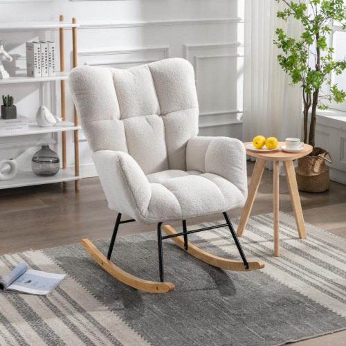 MERAX Fauteuil à Bascule Chaise à Bascule Rocking Chair Fauteuil Relax Teddy Blanc