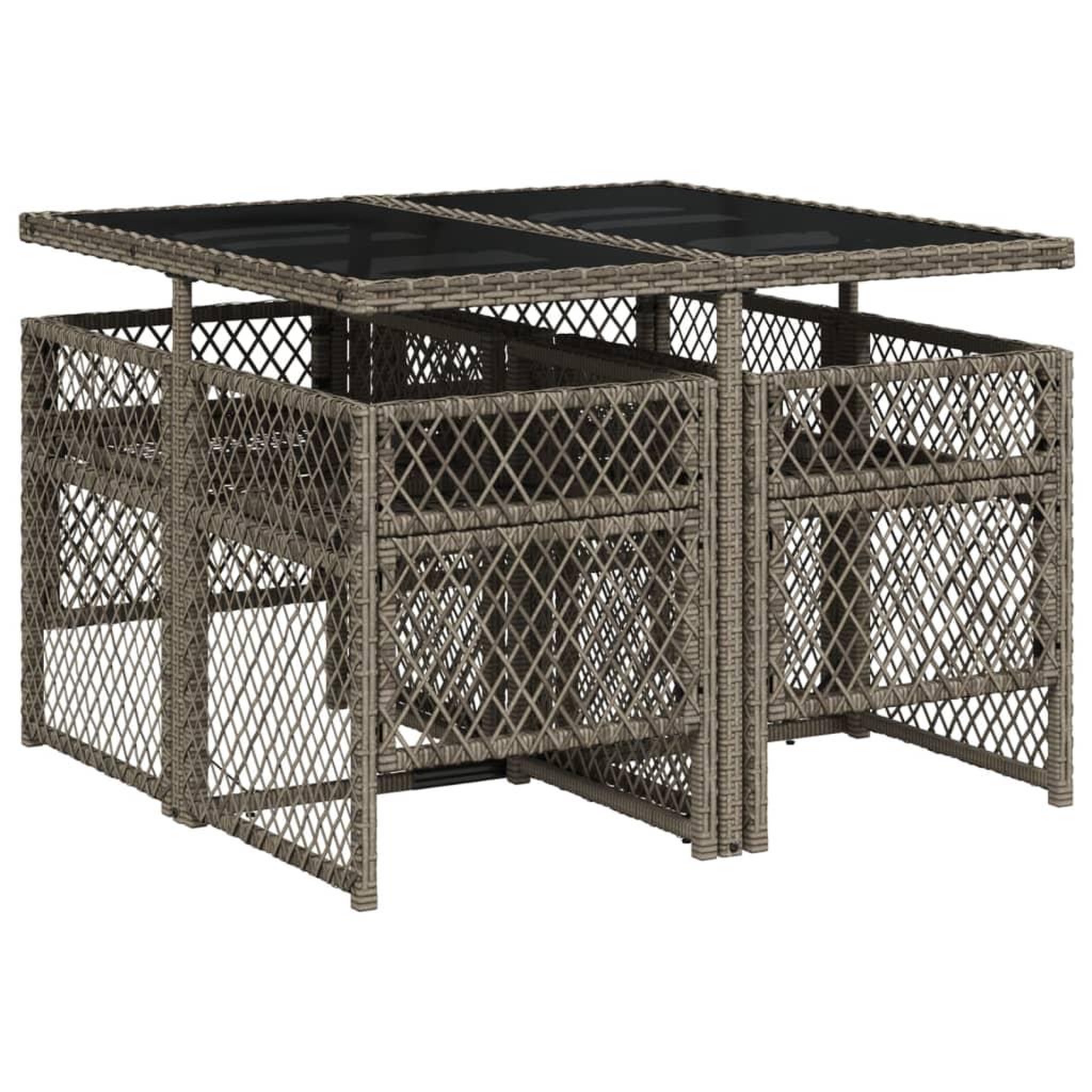 Voir la diapositive 5 : VIDAXL Ensemble a manger de jardin 5 pcs coussins gris resine tressee
