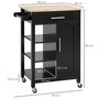 Voir la diapositive 3 : HOMCOM Desserte de cuisine style contemporain - porte, tiroir, 3 étagères - poignées métal MDF noir plateau bois hévéa