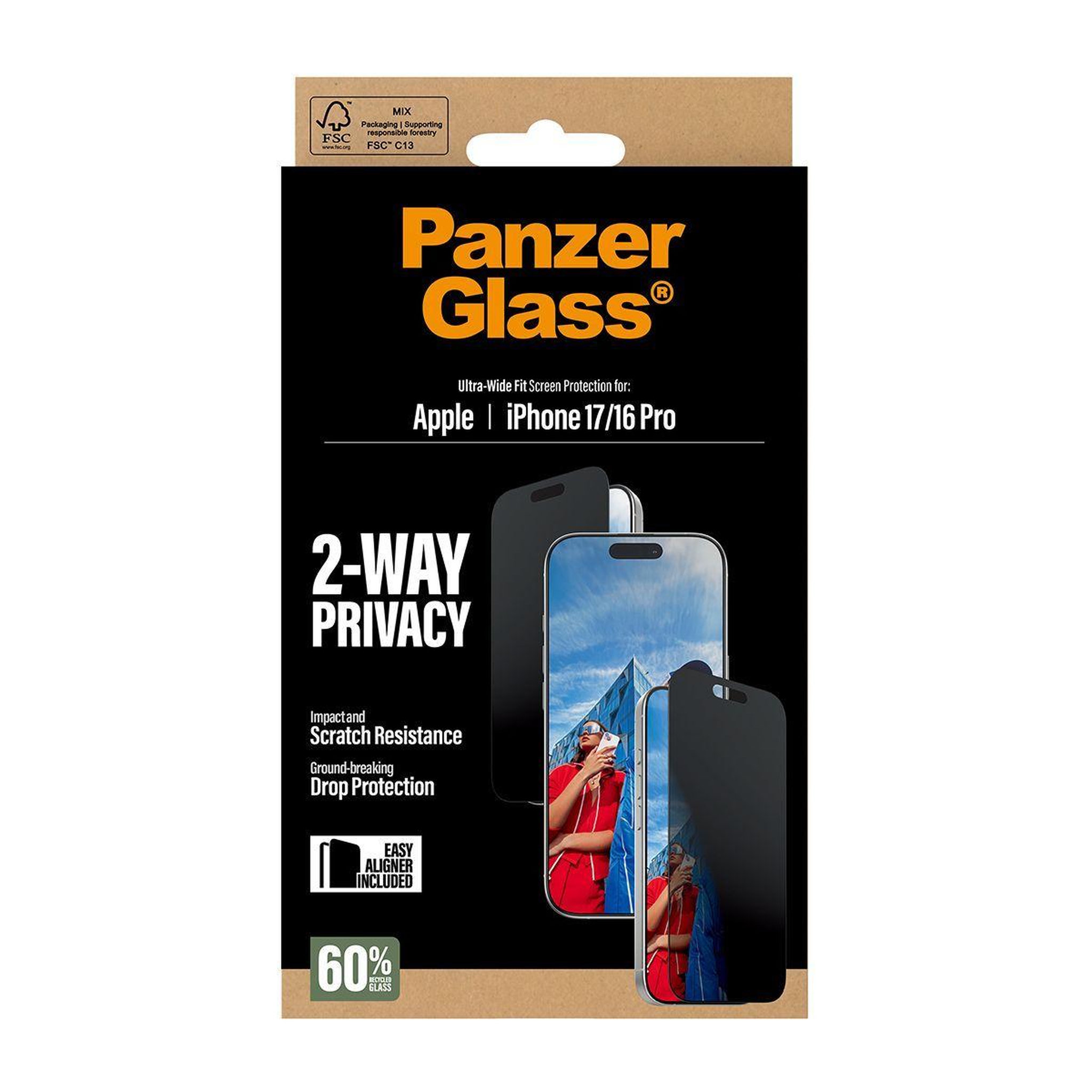 Voir la diapositive 3 : PANZERGLASS Protège écran iphone 17 / 16 pro privacy