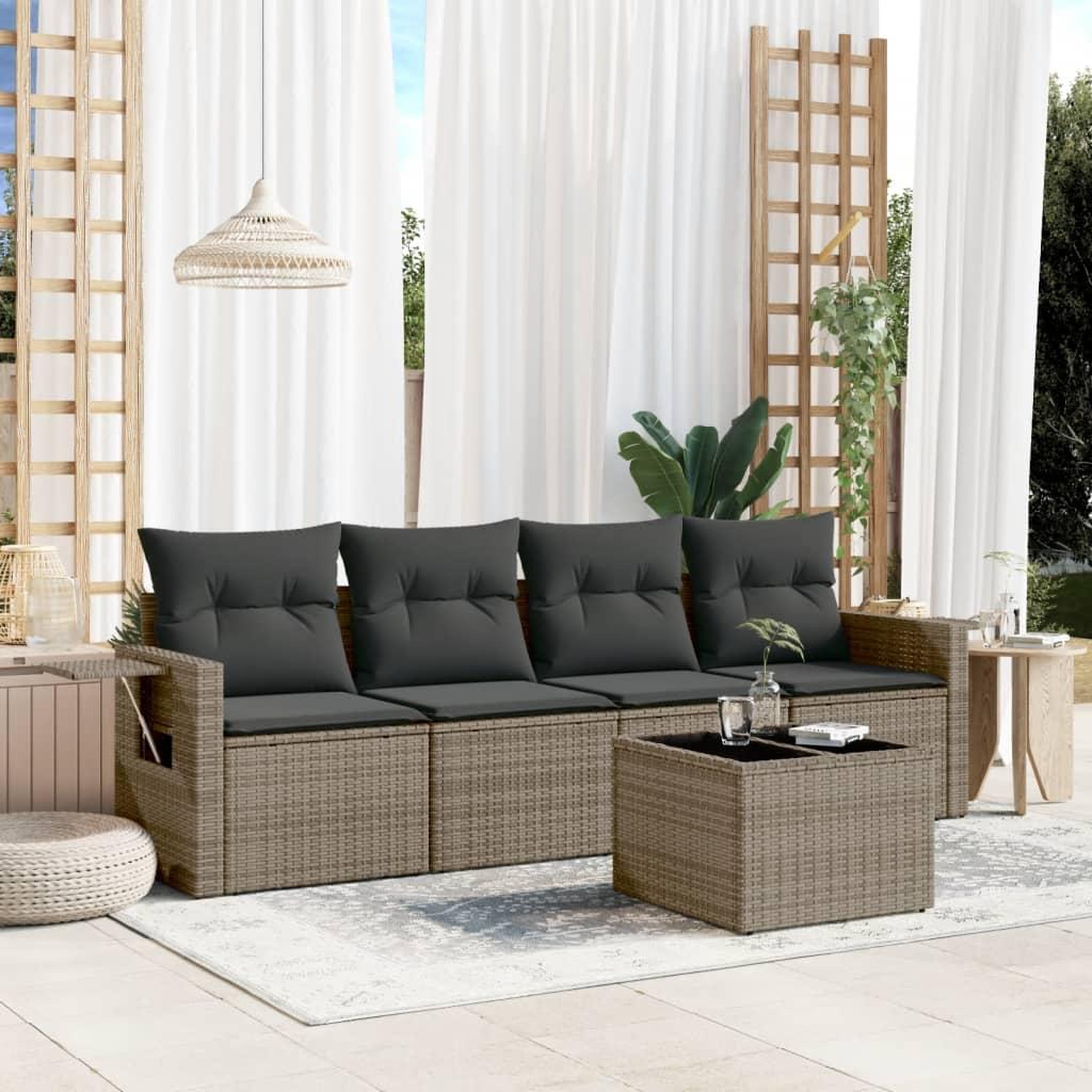 VIDAXL Salon de jardin 5 pcs avec coussins gris resine tressee