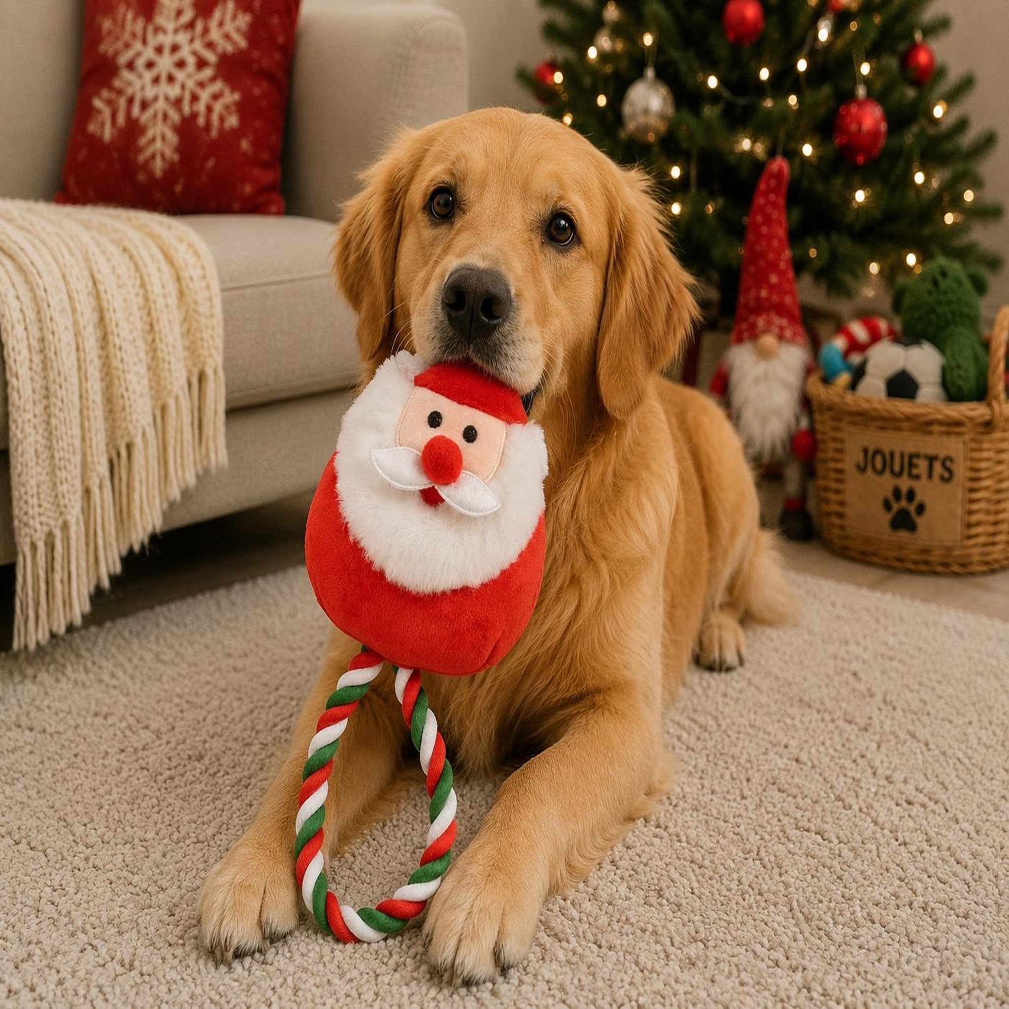Voir la diapositive 2 : Eden Jouet peluche pere noel et corde pour chien