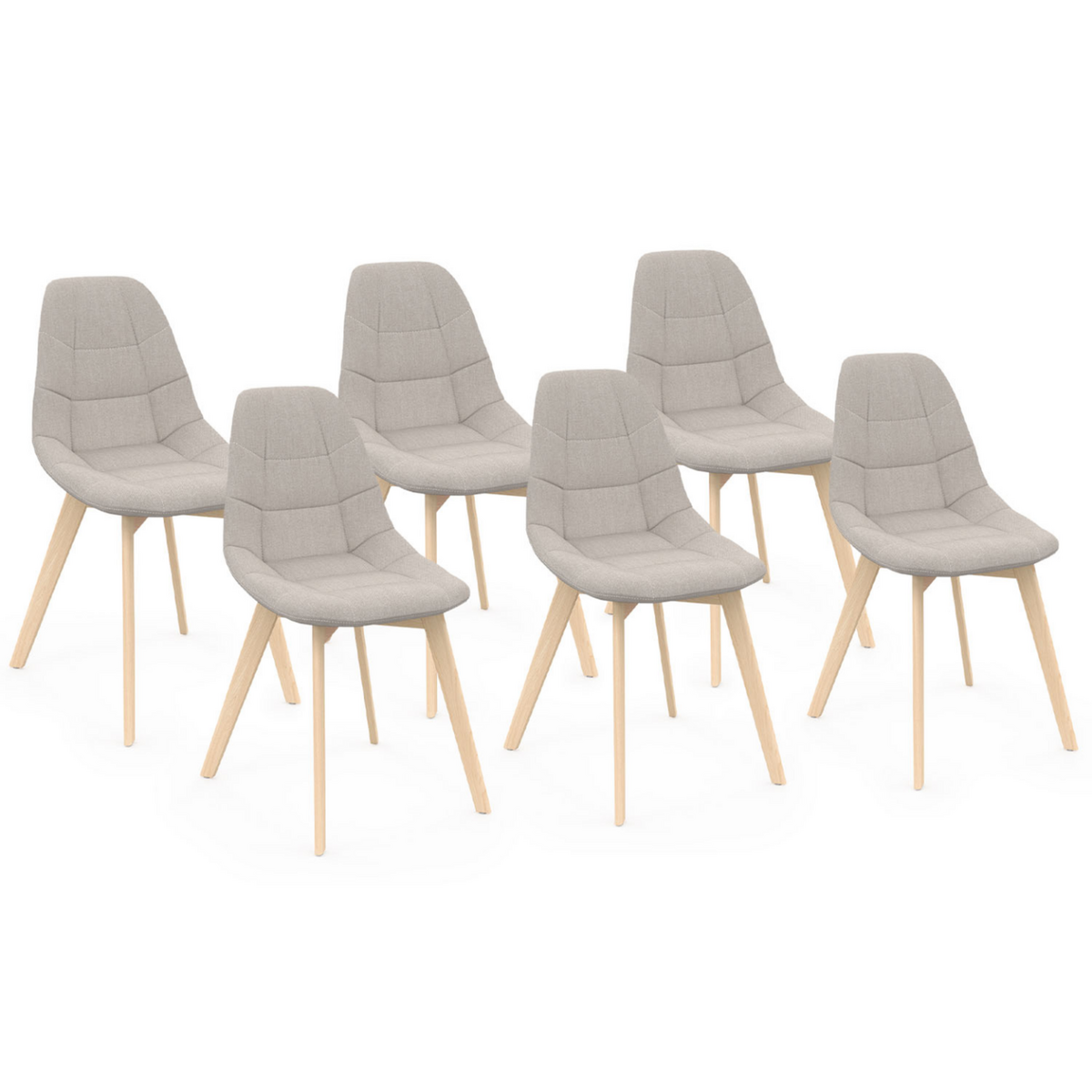 ID MARKET Lot de 6 chaises scandinaves GABY beige en tissu pour salle à manger