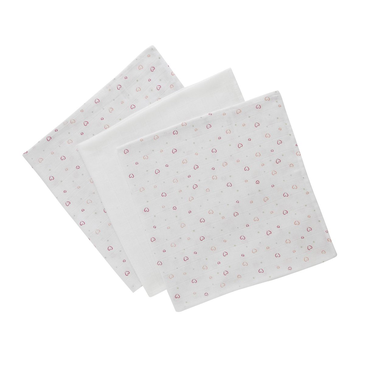 Domiva Lot de 3 langes Bambou : 2 imprimées Coeurs + 1 Blanche