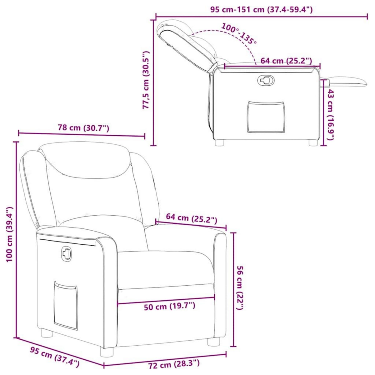 VIDAXL Fauteuil inclinable Marron Tissu