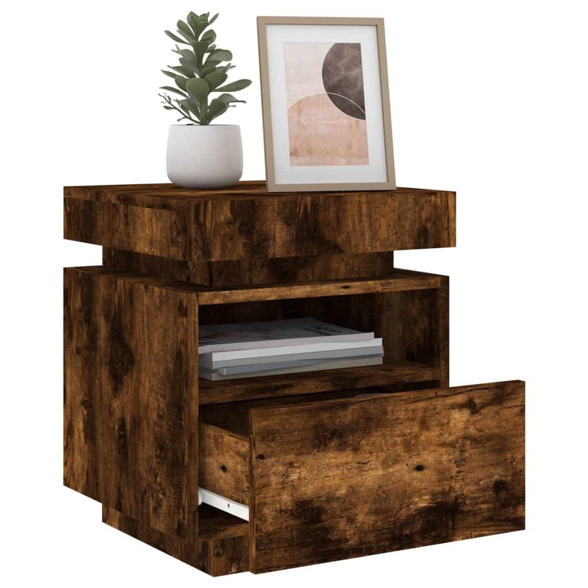 Voir la diapositive 4 : VIDAXL Armoire de chevet avec lumieres LED chene fume 40x39x48,5 cm