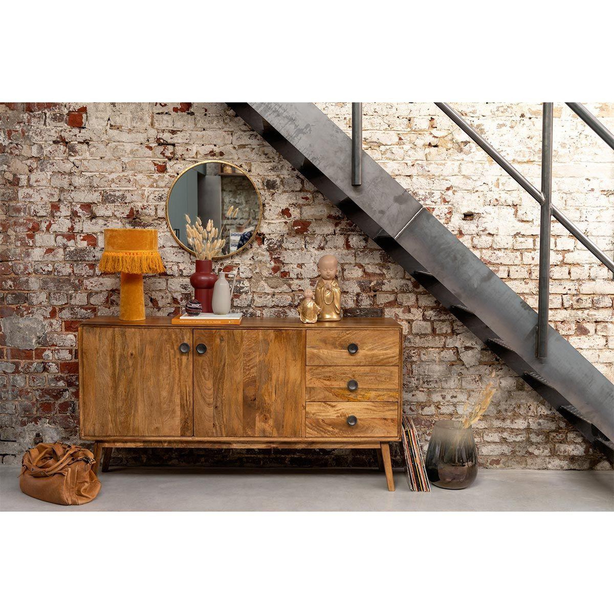 Voir la diapositive 4 : J-LINE Miroir Mural en Métal Design  Mona  80cm Or