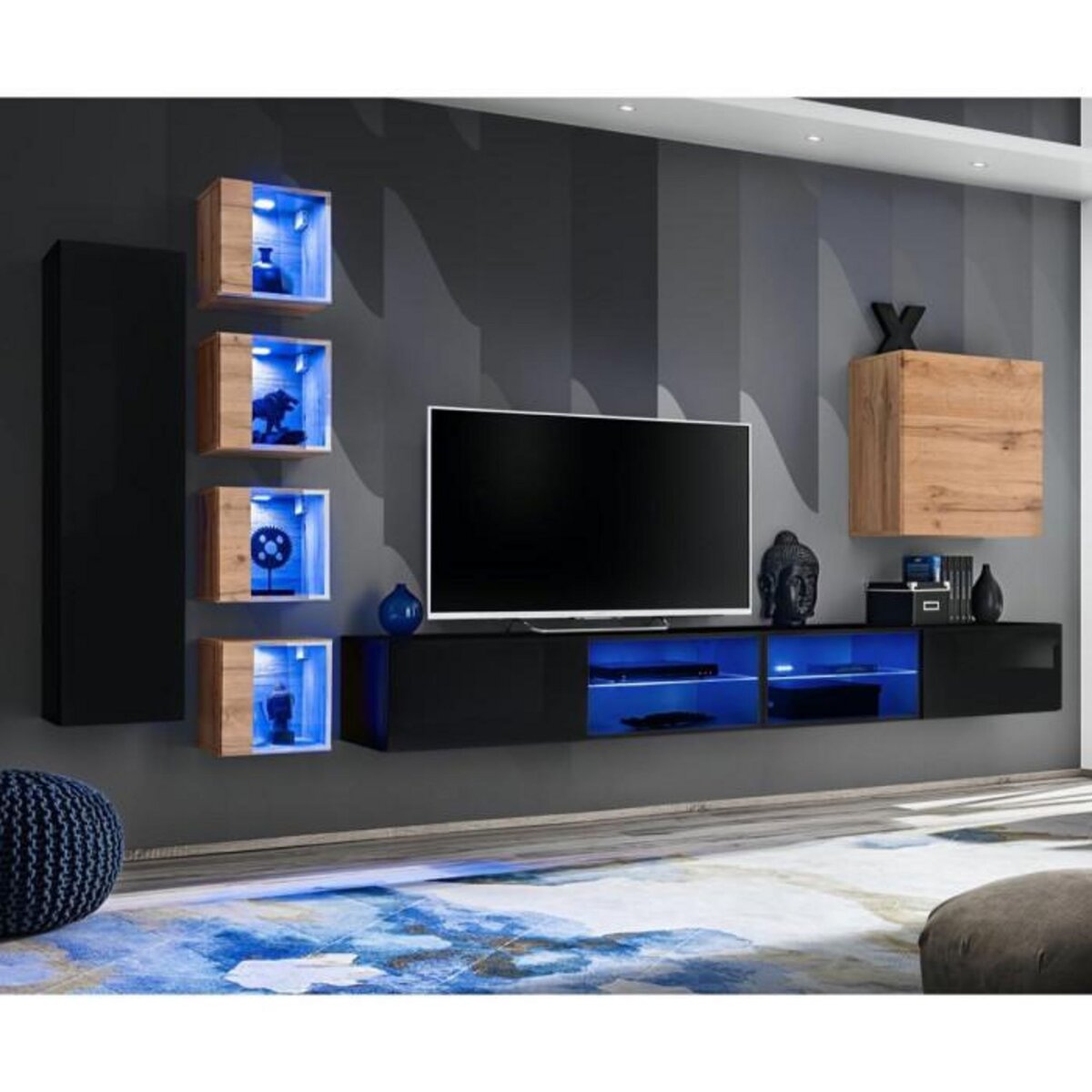 Paris Prix Ensemble Meuble TV  Switch XXVI  320cm Noir & Naturel