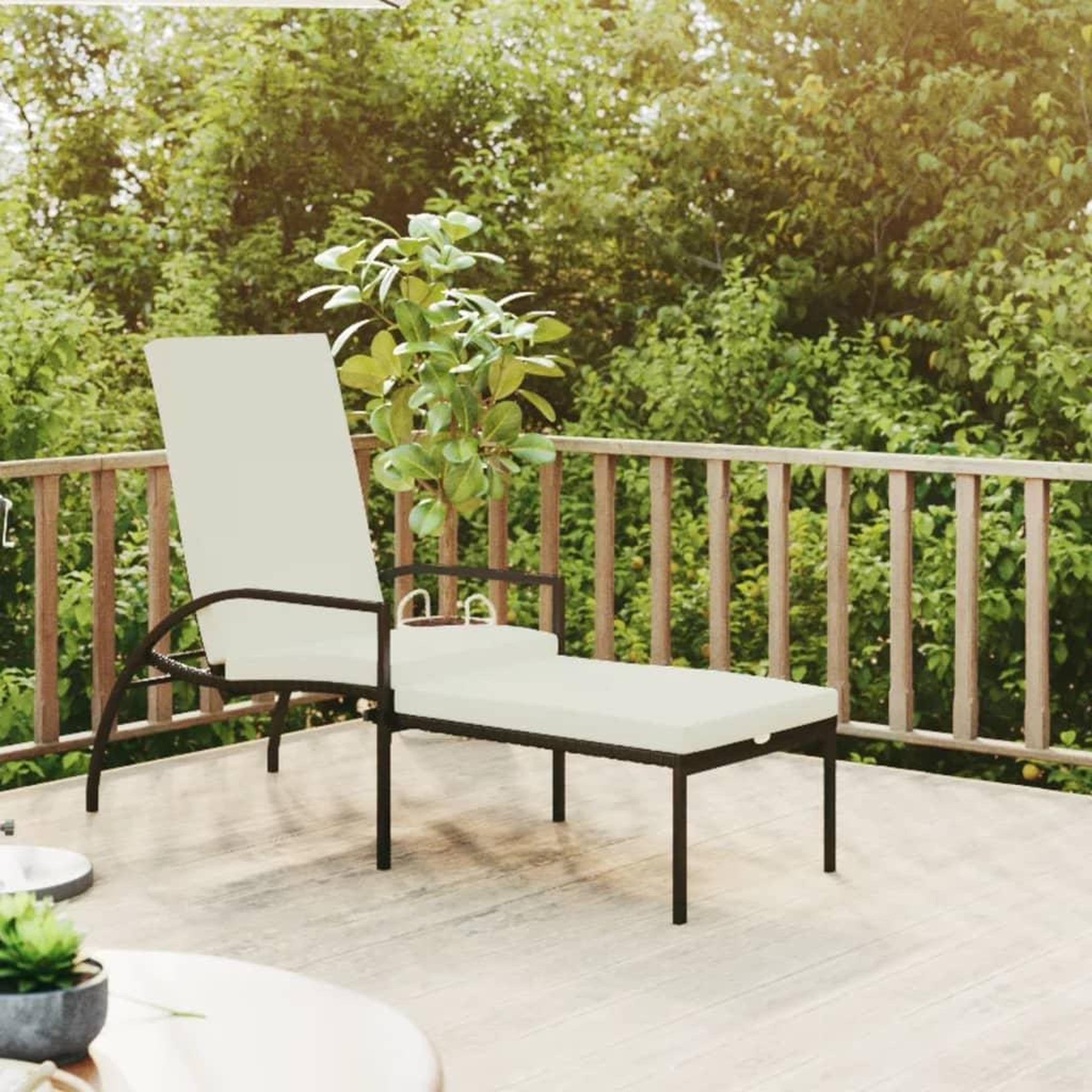 VIDAXL Chaise longue avec repose-pied Resine tressee Noir