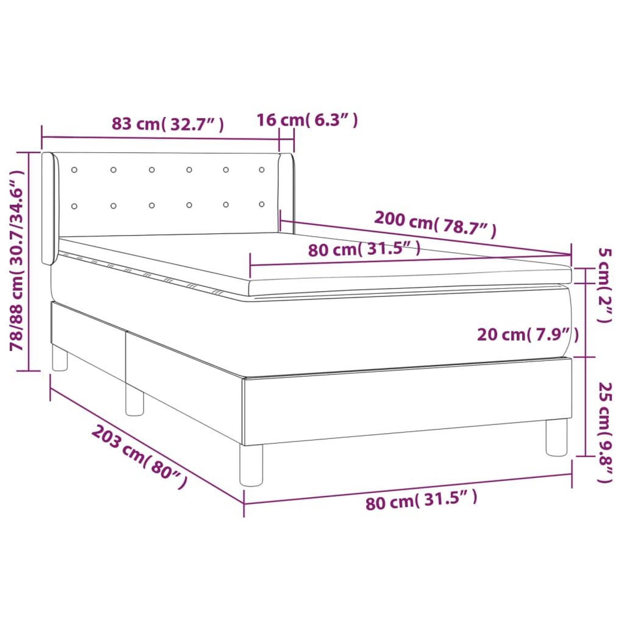 Voir la diapositive 6 : VIDAXL Sommier a lattes de lit avec matelas Creme 80x200 cm Tissu