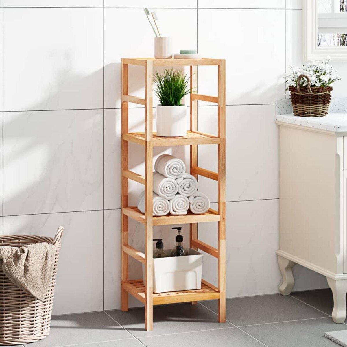 VIDAXL Etagere de salle de bain 35,5x35,5x112,5cm Bois massif de noyer