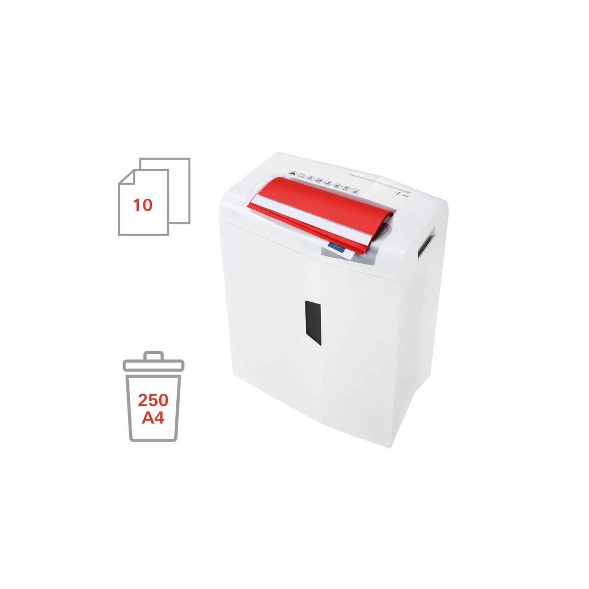 Voir la diapositive 3 : Hsm Destructeur de documents 10 feuilles coupe particules 4.5x30mm - 1045111