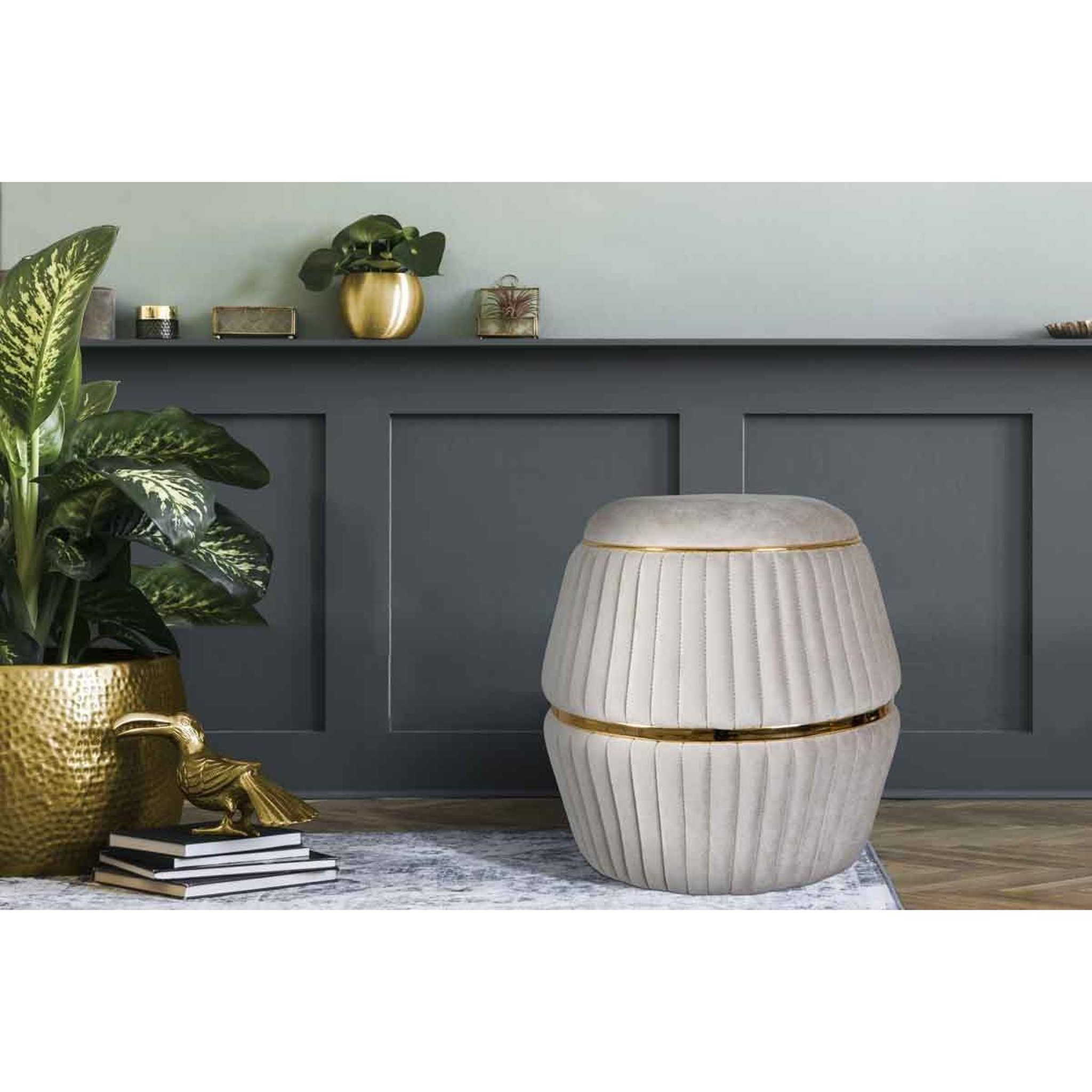 Voir la diapositive 5 : Paris Prix Pouf rond design  doric  53cm taupe & or