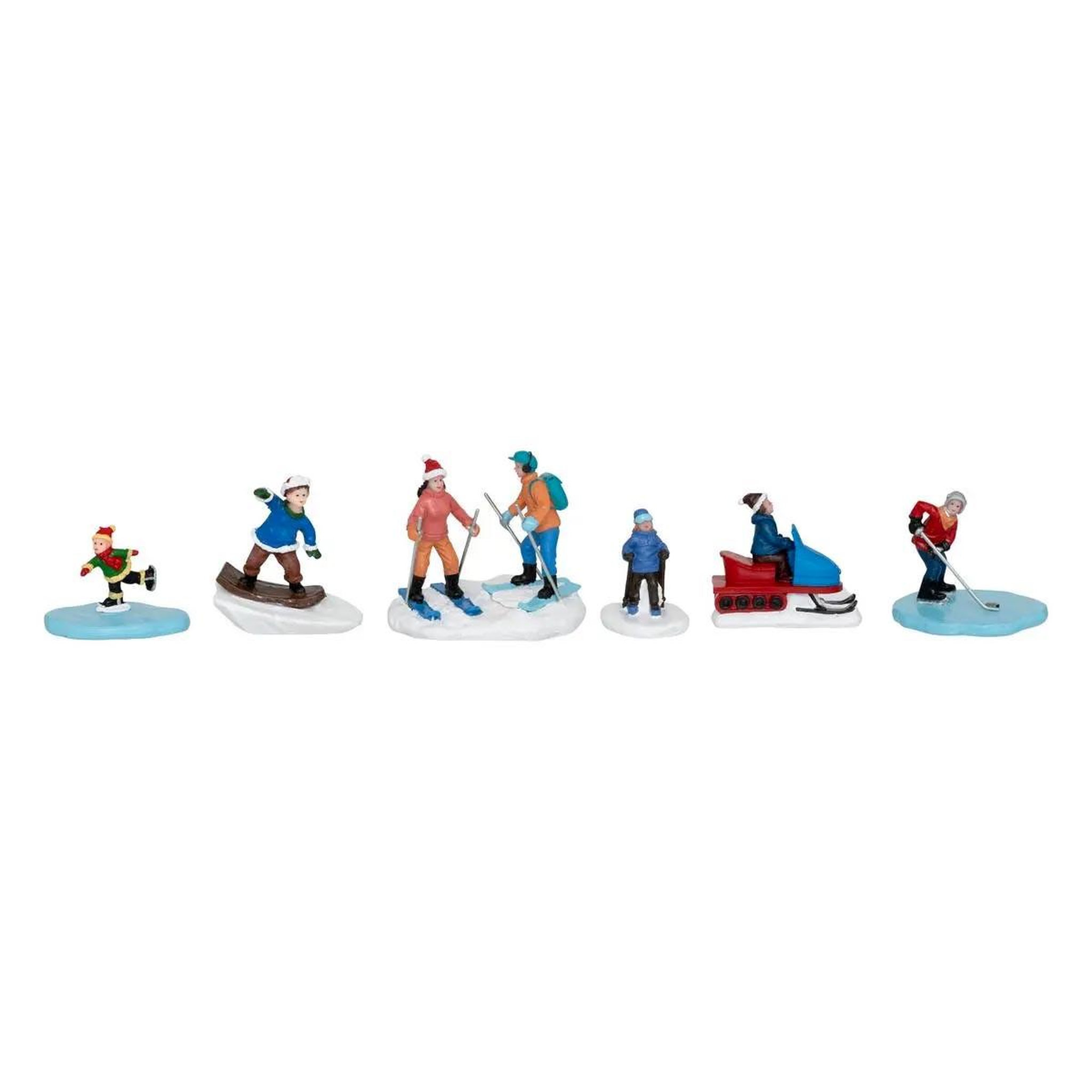 FEERIC LIGHT & CHRISTMAS Lot de 6 santons village de noël  sports d'hiver  24cm multicolore