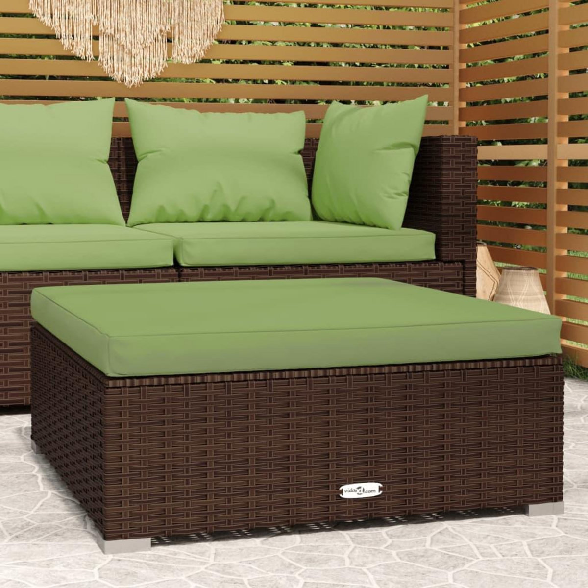 VIDAXL Repose-pied de jardin et coussin Marron 70x70x30 cm Poly rotin