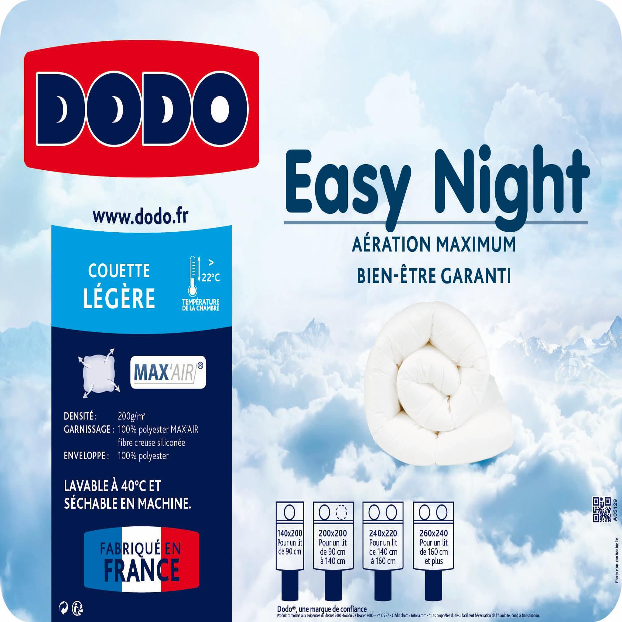 Voir la diapositive 2 : DODO Couette extra légère anti transpiration 200g/m² EASY NIGHT