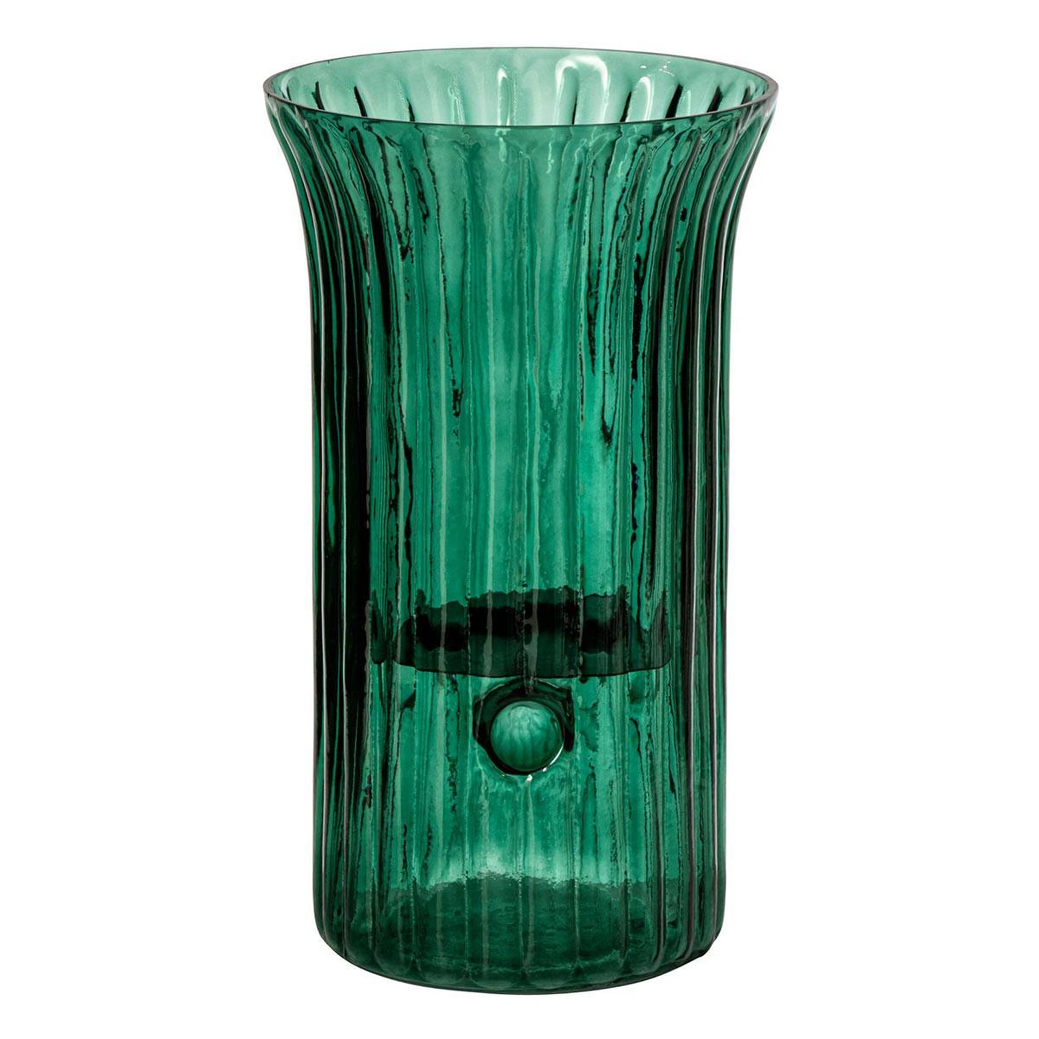 J-LINE Photophore strié en verre  quirin  32cm turquoise
