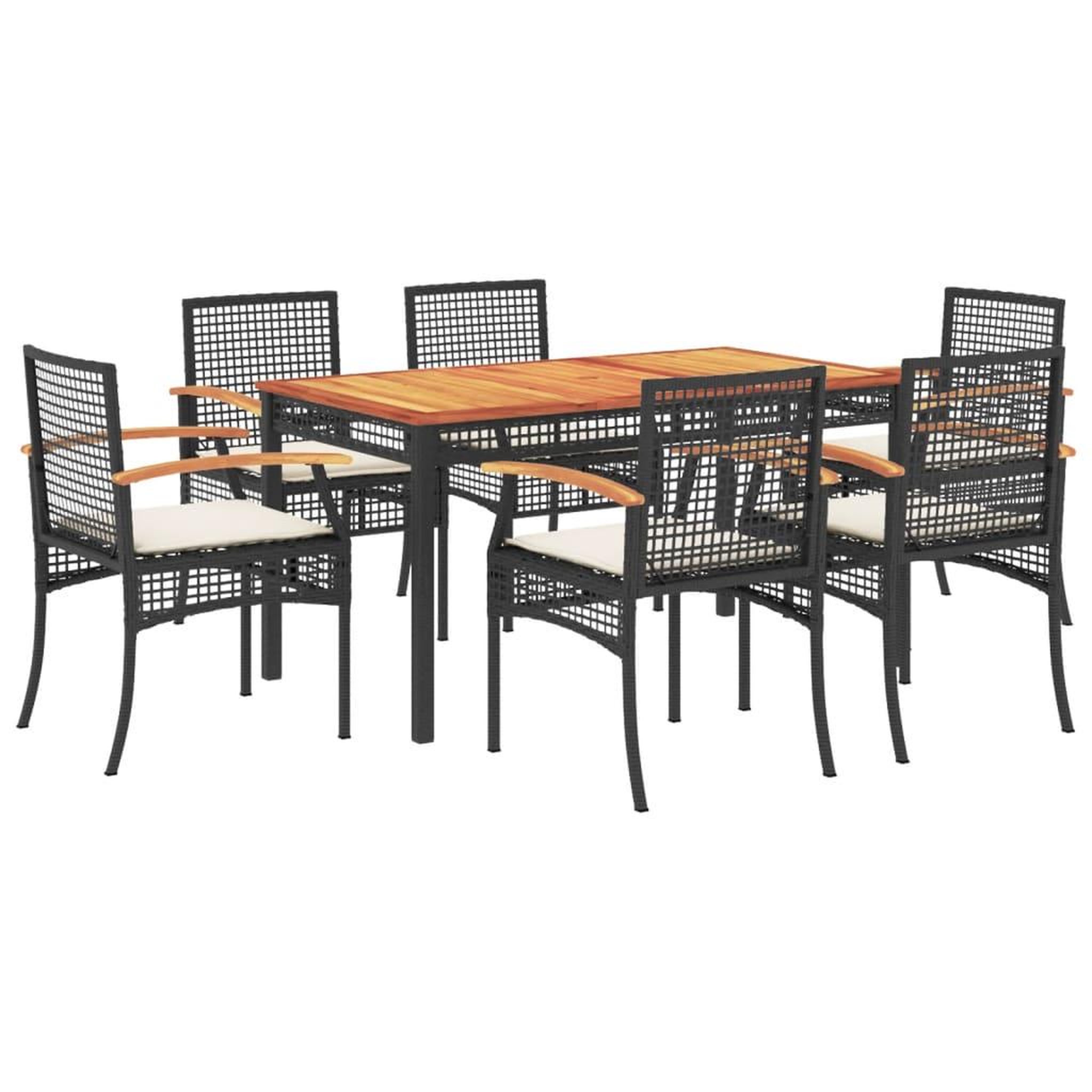 Voir la diapositive 2 : VIDAXL Ensemble a manger de jardin coussins 7pcs Noir Resine tressee