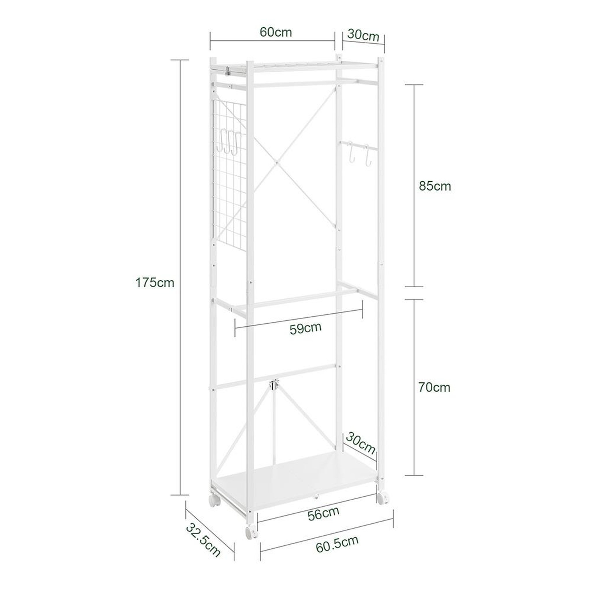 Voir la diapositive 3 : SOBUY Porte-manteaux sur roulettes Blanc 60.5x32.5x175cm KLS21-W