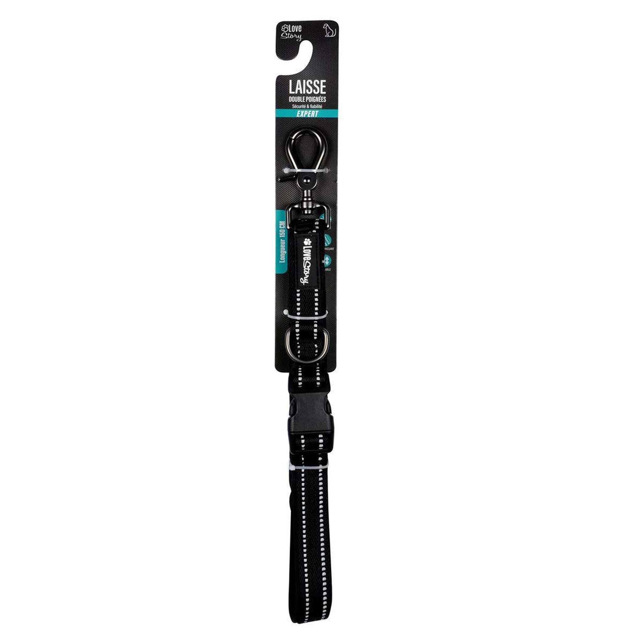 Voir la diapositive 2 : HOMEA Laisse pour chien  double poignées  150cm noir