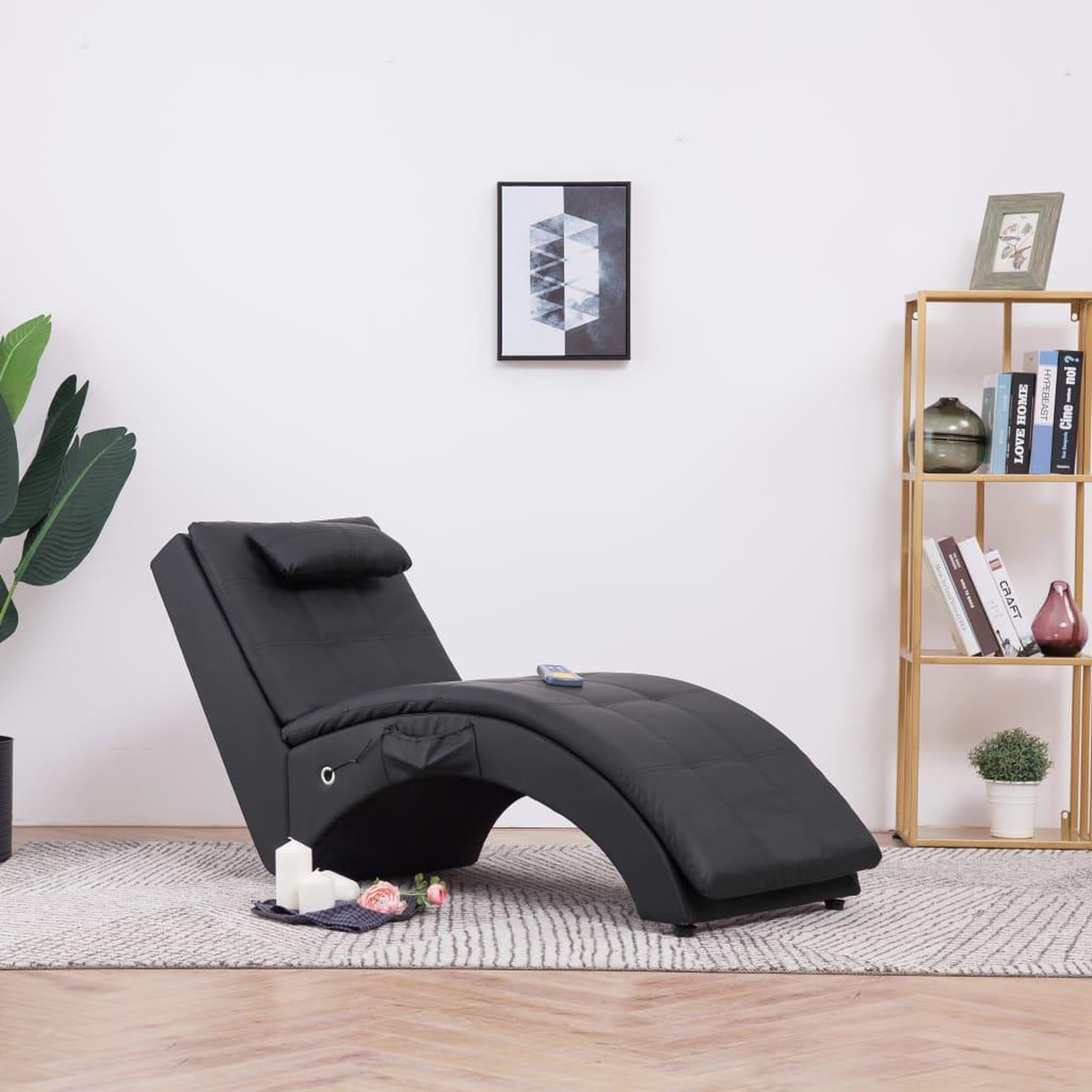 Voir la diapositive 1 : VIDAXL Chaise longue de massage avec oreiller Noir Similicuir