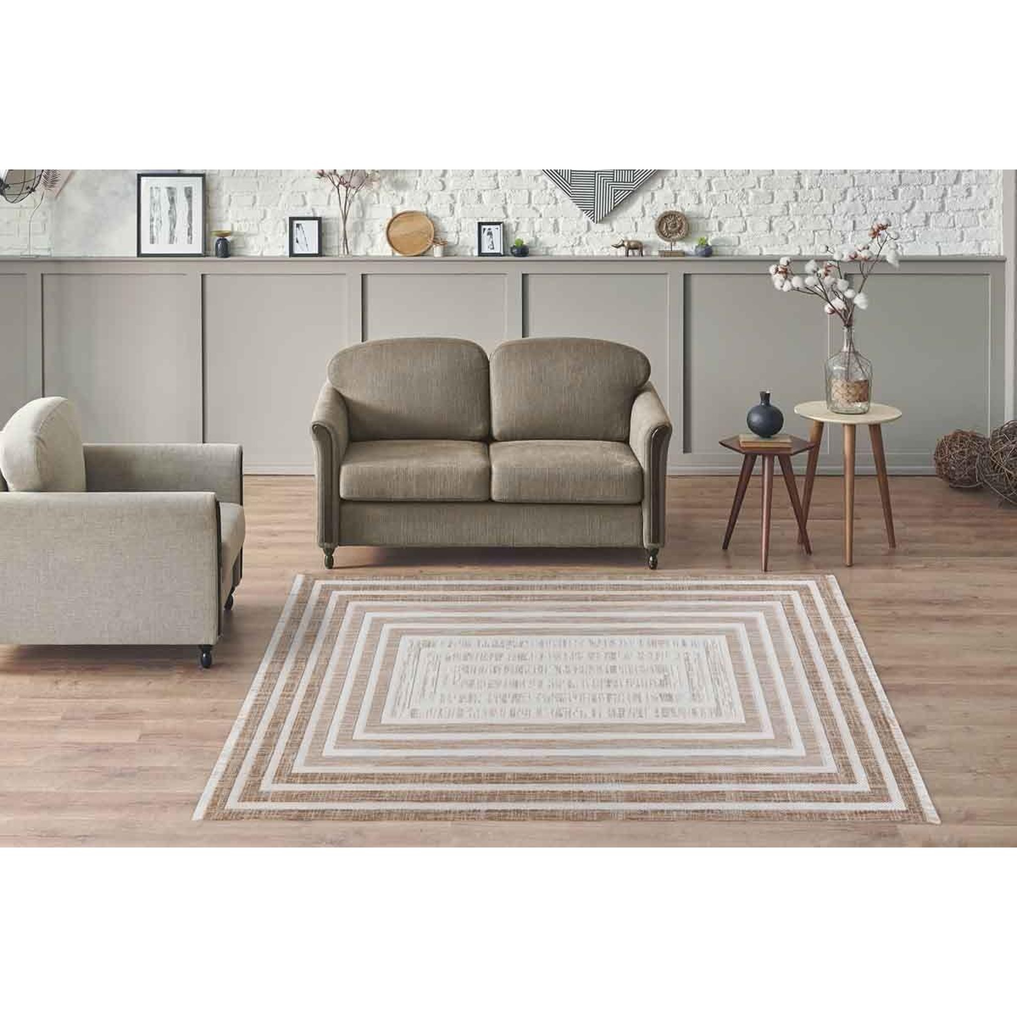 Voir la diapositive 5 : Paris Prix Tapis tissé géométrique  sarai  marron & beige