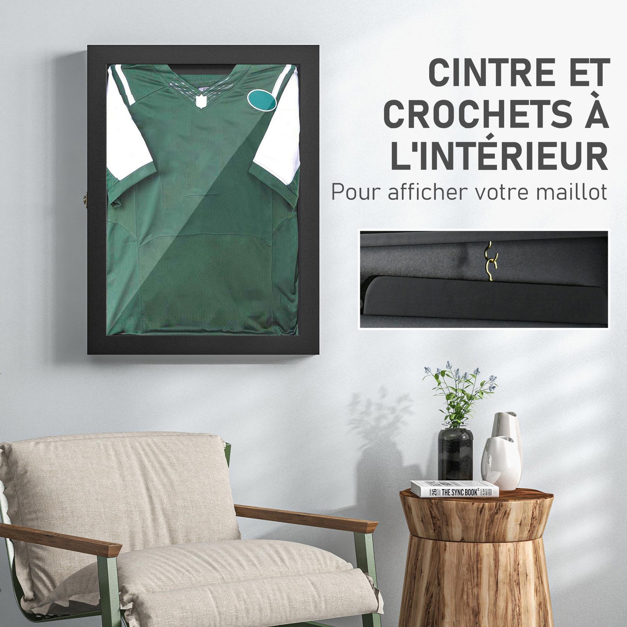 Voir la diapositive 4 : HOMCOM Frame box T-frame cadre pour maillot porte acrylique doublure interne feutre dim. 71L x 7l x 89H cm noir