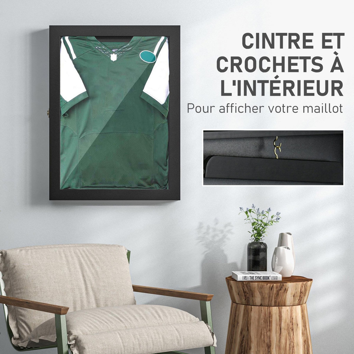 HOMCOM Frame box T-frame cadre pour maillot porte acrylique doublure interne feutre dim. 71L x 7l x 89H cm noir