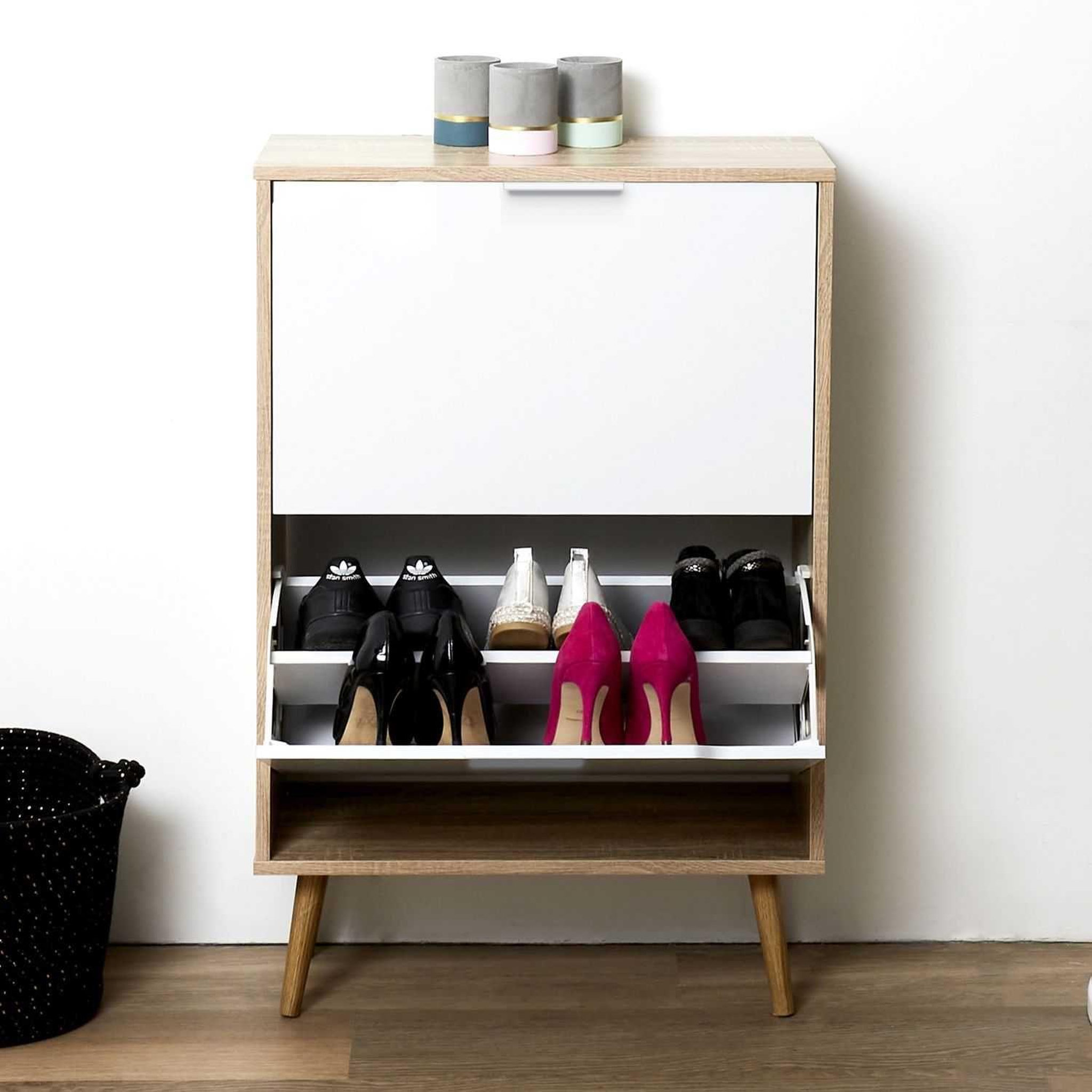 Voir la diapositive 3 : TOILINUX Meuble à chaussures avec 2 portes - blanc et bois
